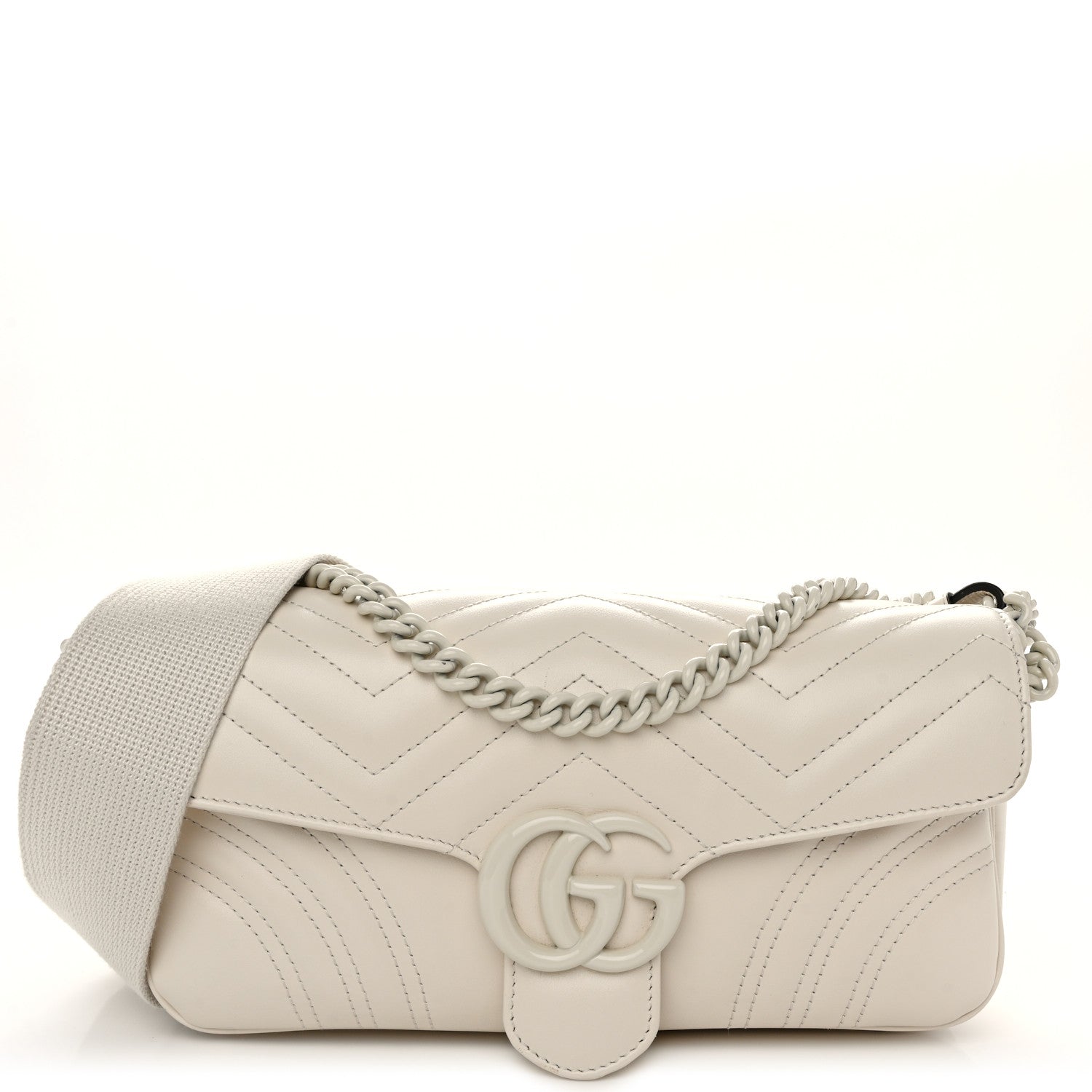 Gucci Calfskin Matelasse Monochrome GG Marmont Crossbody Shoulder Bag White 1 of 11
