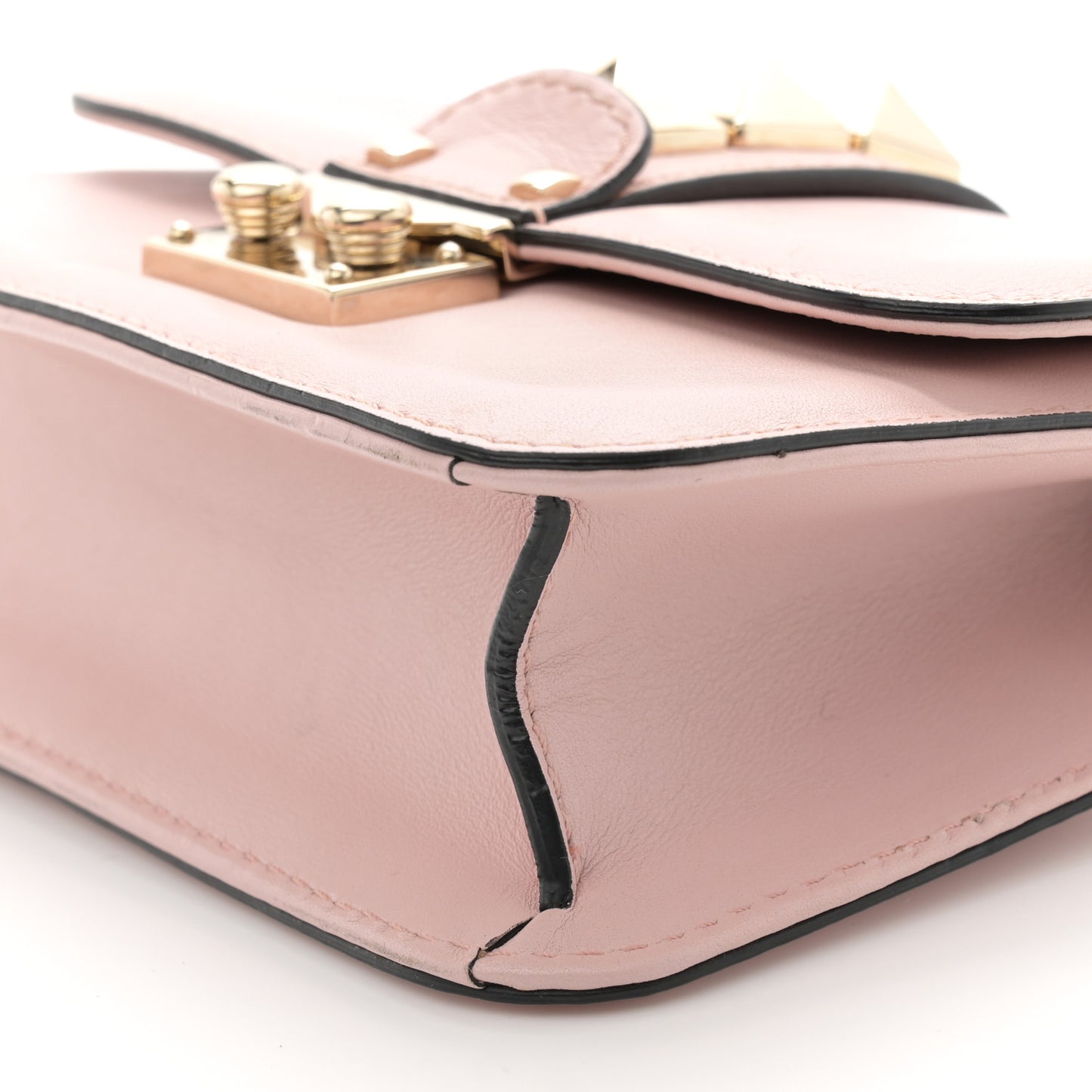 Vitello Small Glam Lock Rockstud Flap Poudre