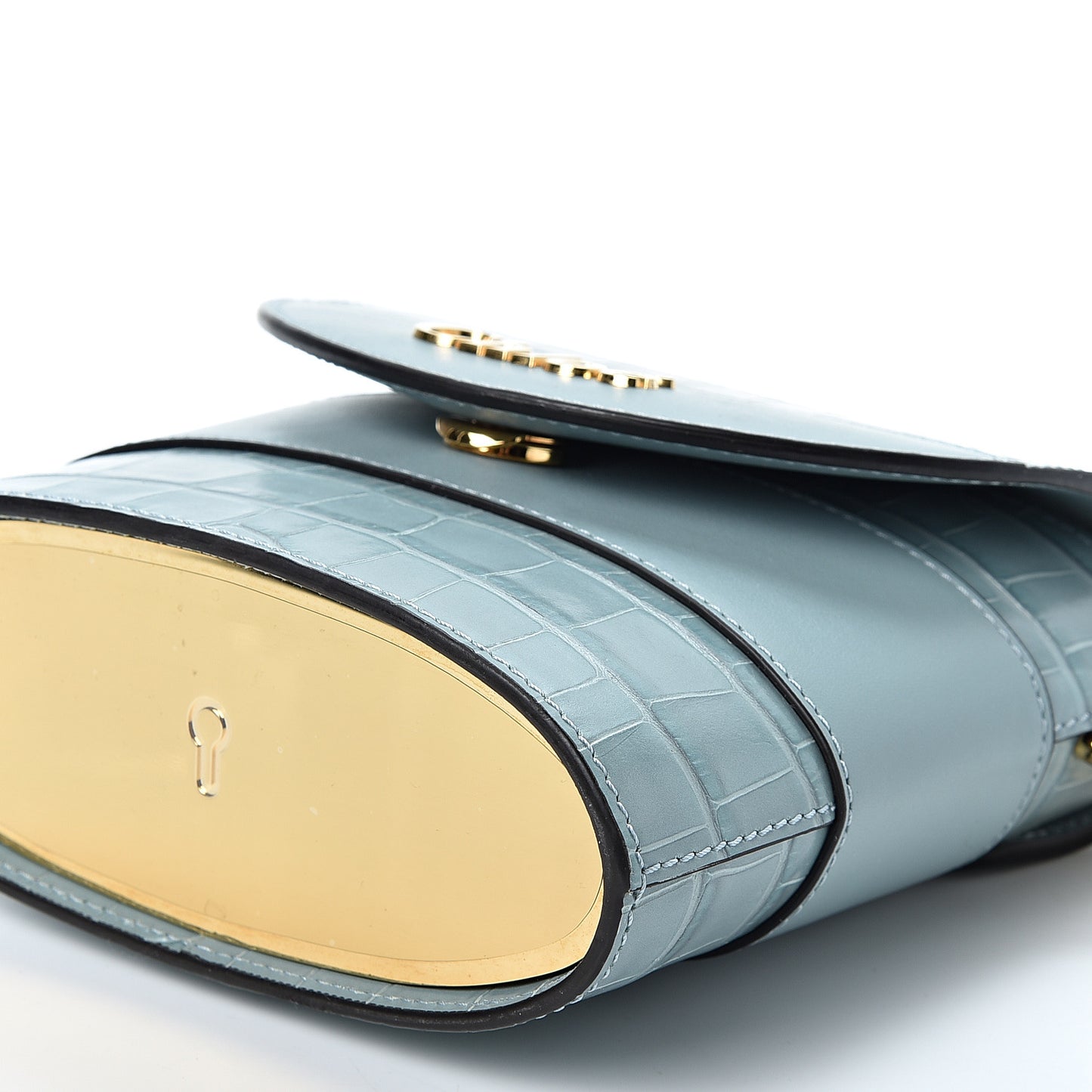Calfskin Crocodile Embossed Small Aby Lock Faded Blue