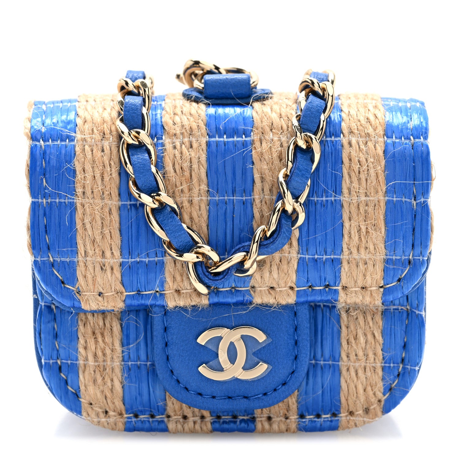 Chanel Raffia Jute Striped Airpods Pro Case Blue Beige 1783082