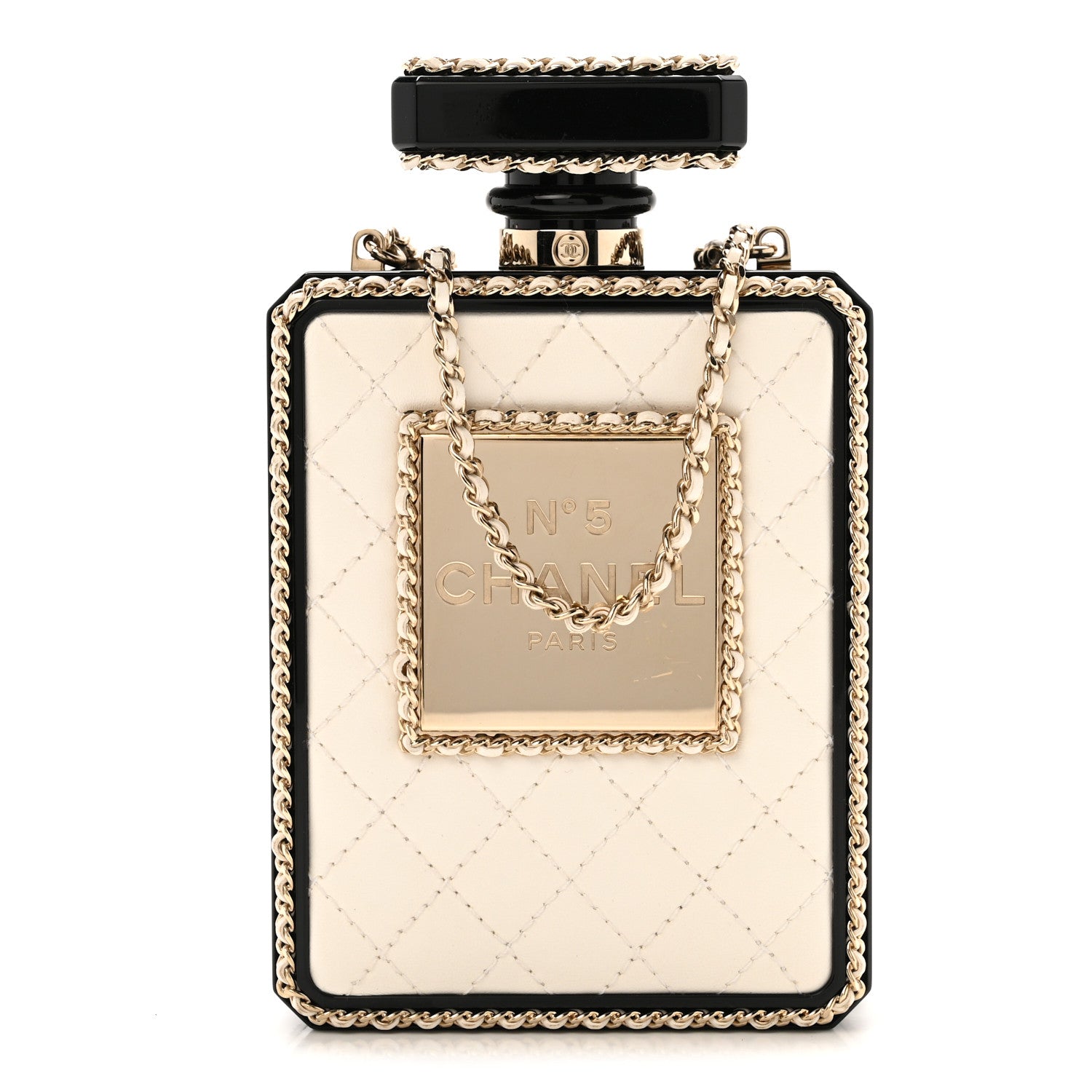 Chanel Plexiglass Lambskin Quilted Perfume Bottle Clutch White