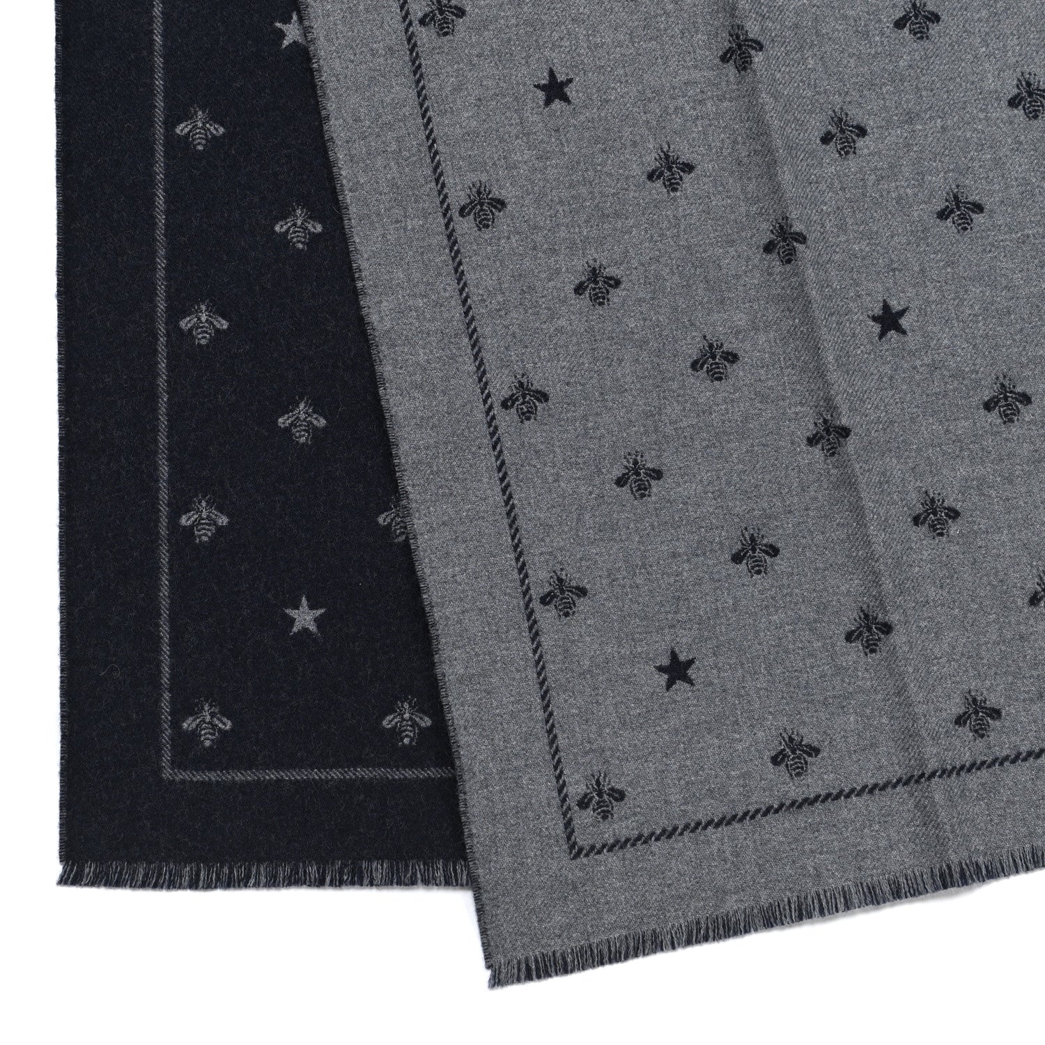 Gucci Wool Bee Costel Scarf Grey Blue 3 of 4
