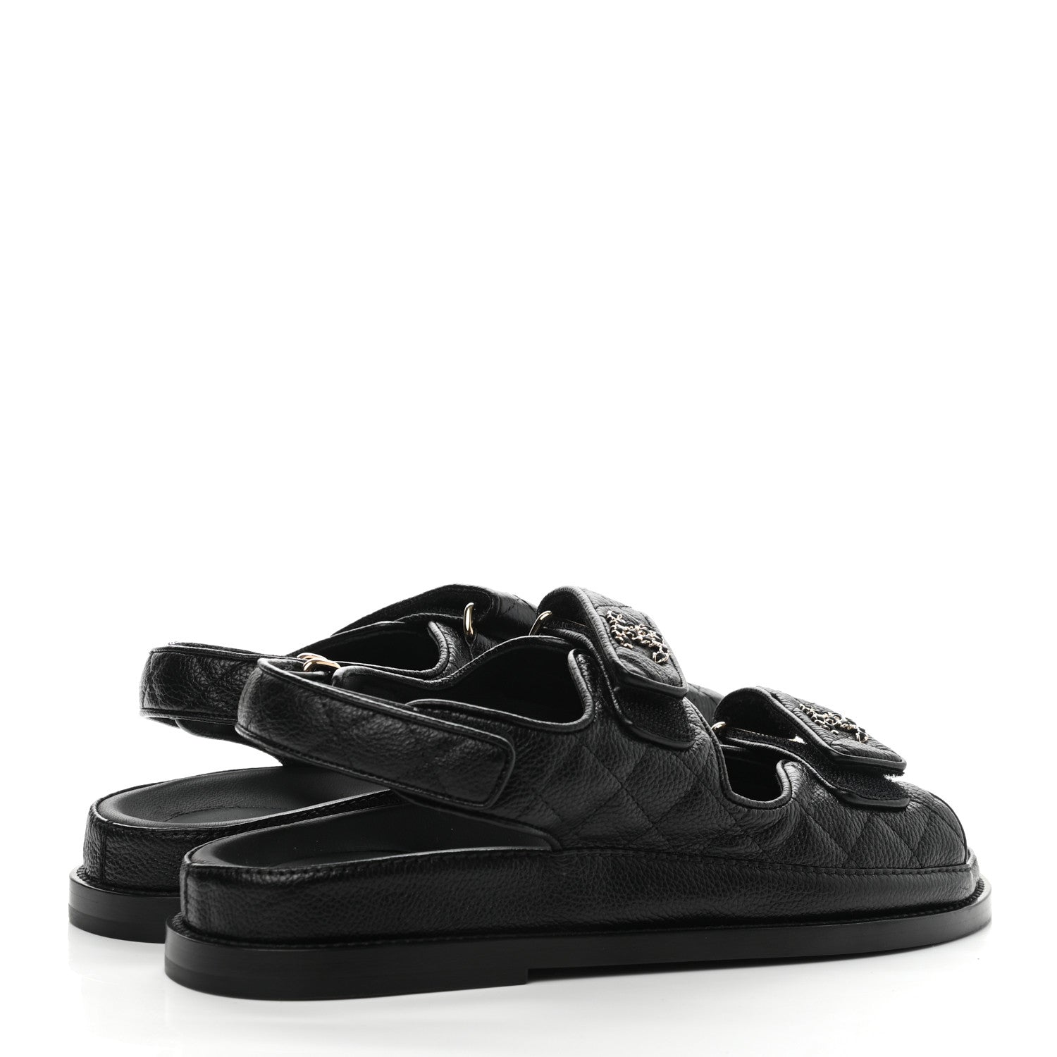 Chanel Grained Calfskin Velcro Dad Sandals 36.5 Black 4 of 9