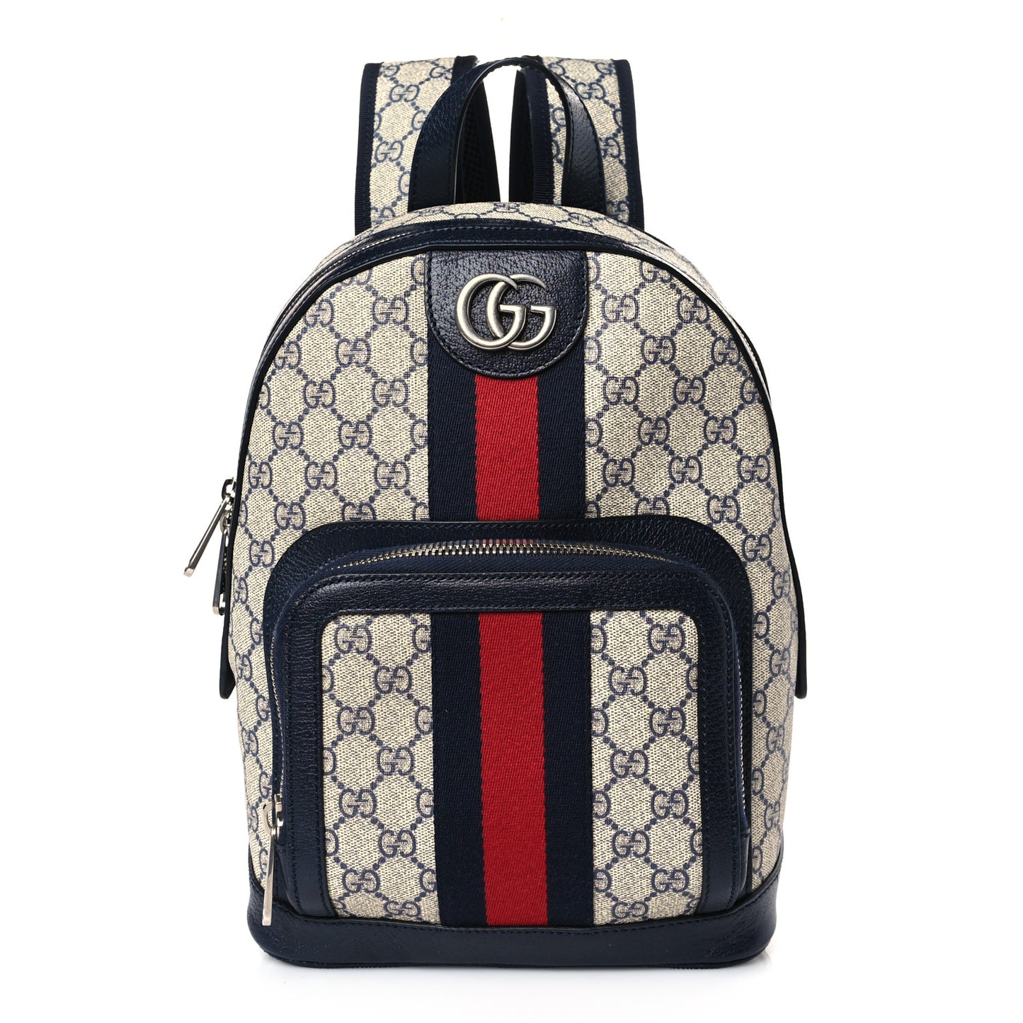 GG Supreme Monogram Textured Dollar Calfskin Web Small Ophidia Day Backpack Beige Blue Black