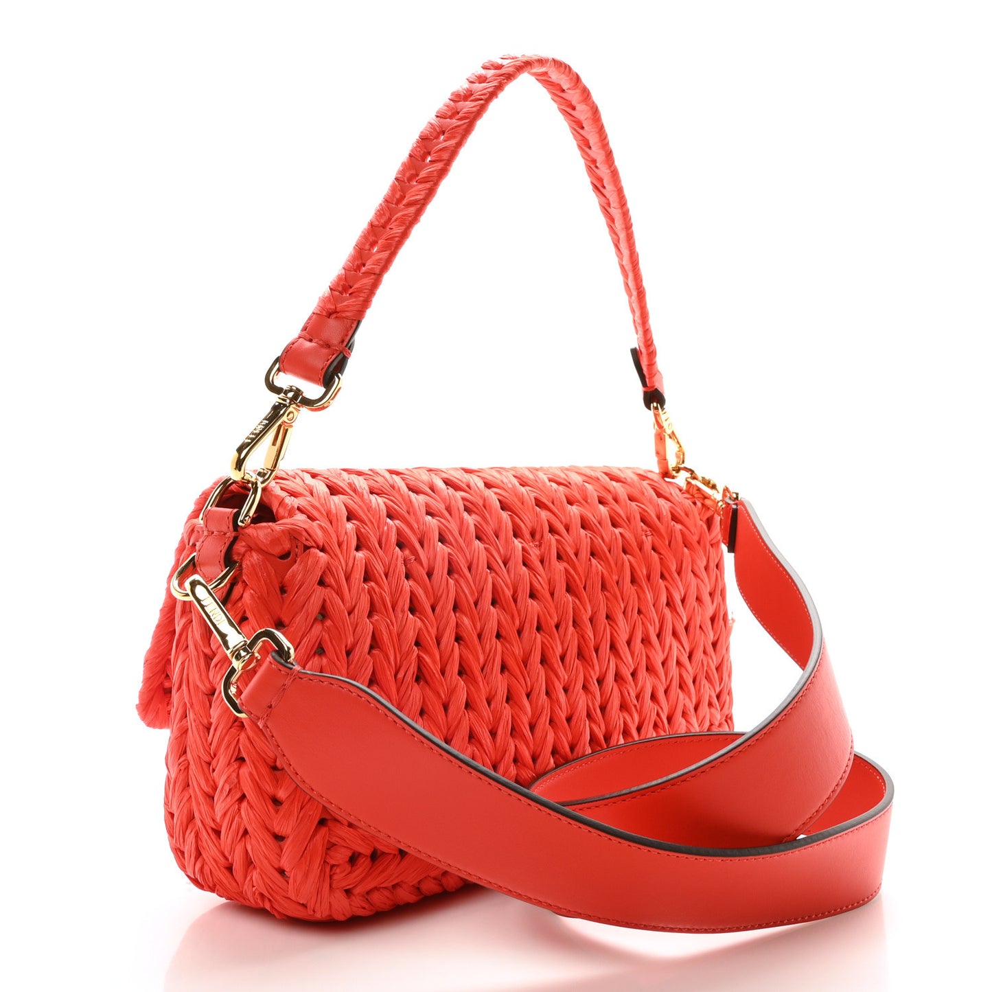Paglia Vitello Grace FF Woven Baguette Lava