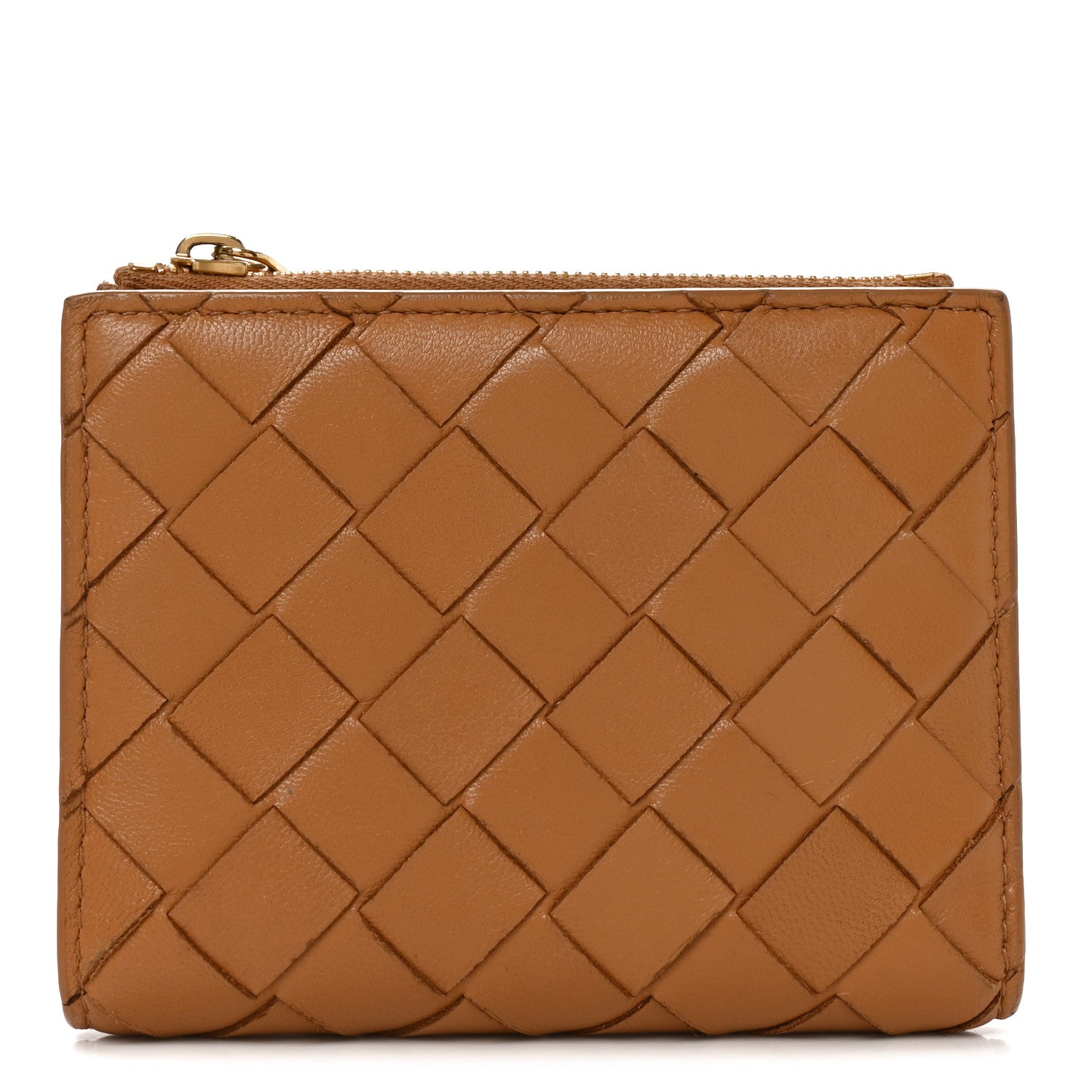 Bottega Veneta Nappa Intrecciato Small Bi-Fold Zip Wallet Caramel