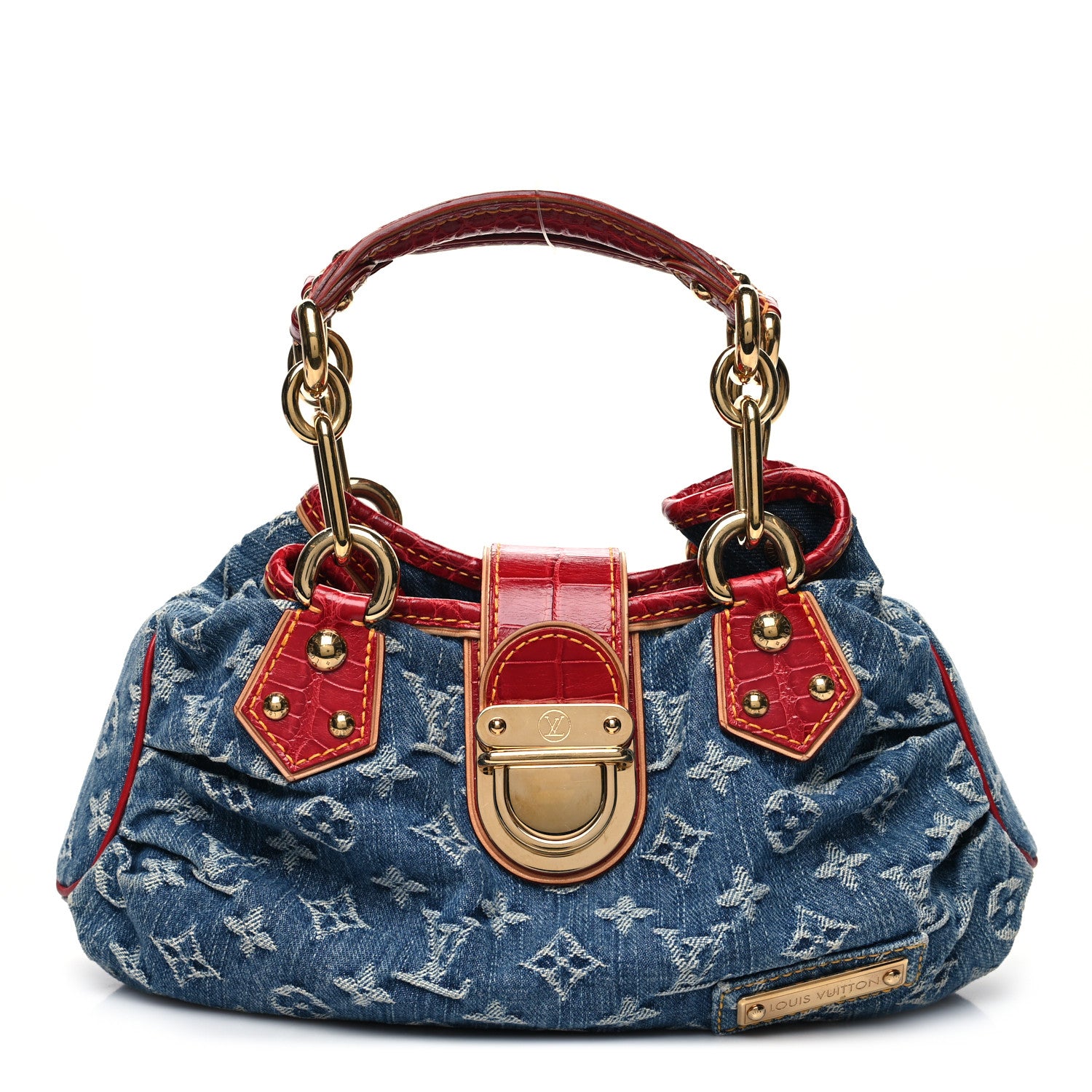 Louis Vuitton Monogram Denim Alligator Pleaty Blue Red 1215591