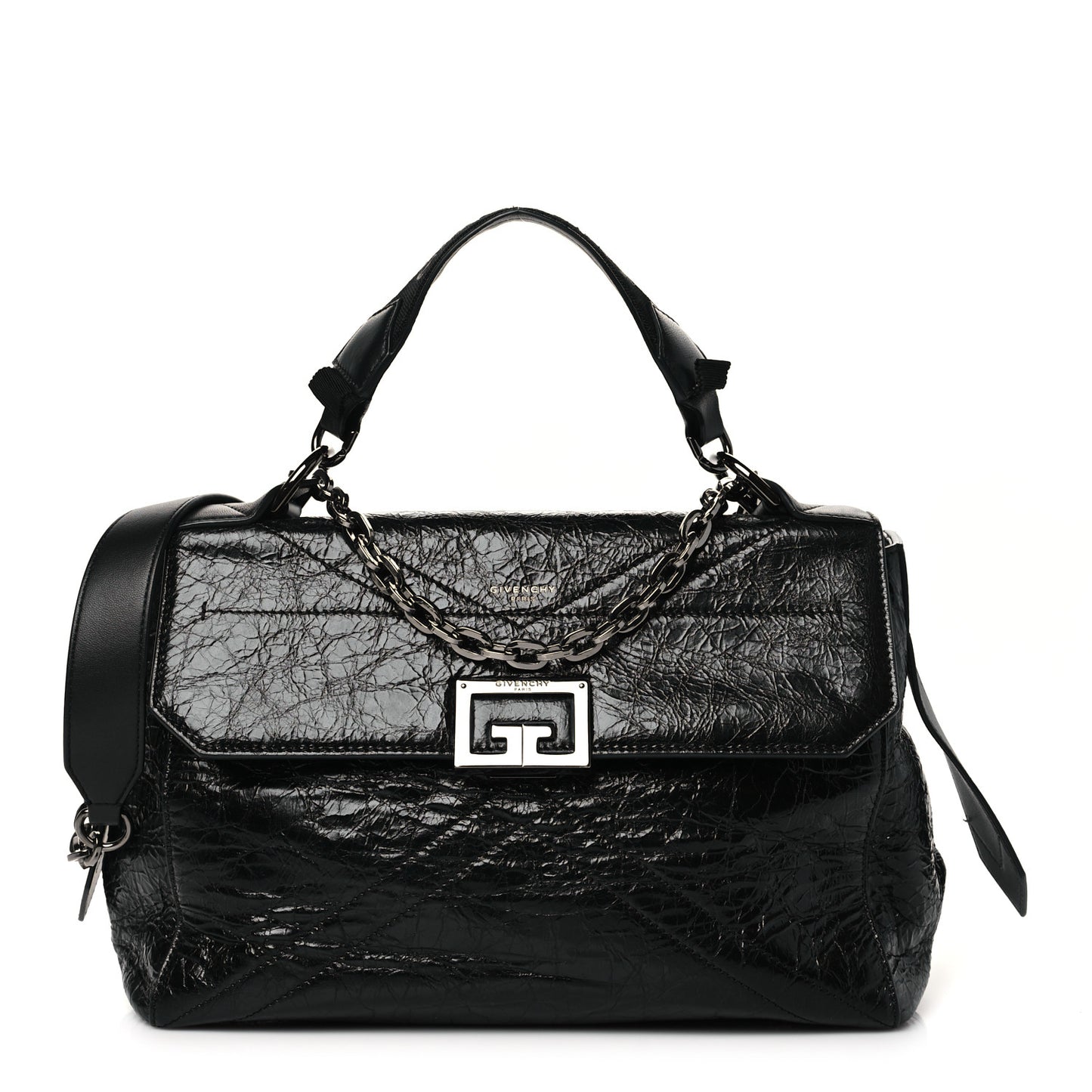 Creased Patent Calfskin Medium ID Flap Black