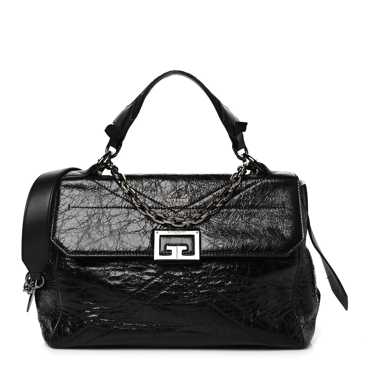 Givenchy Creased Patent Calfskin Medium ID Flap Black 1 of 9