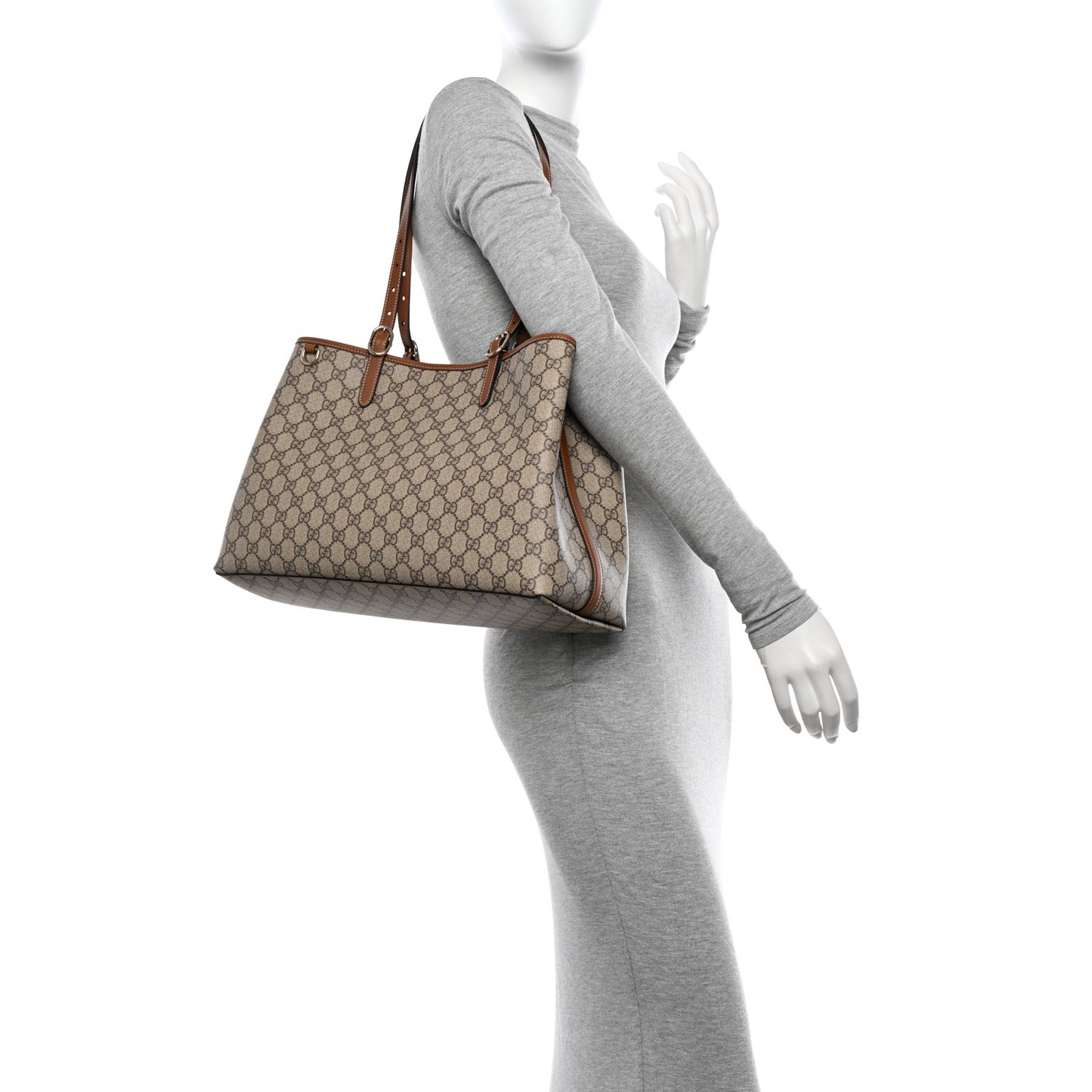 GG Supreme Monogram Emblem Medium Tote Bag Beige Dark Brown