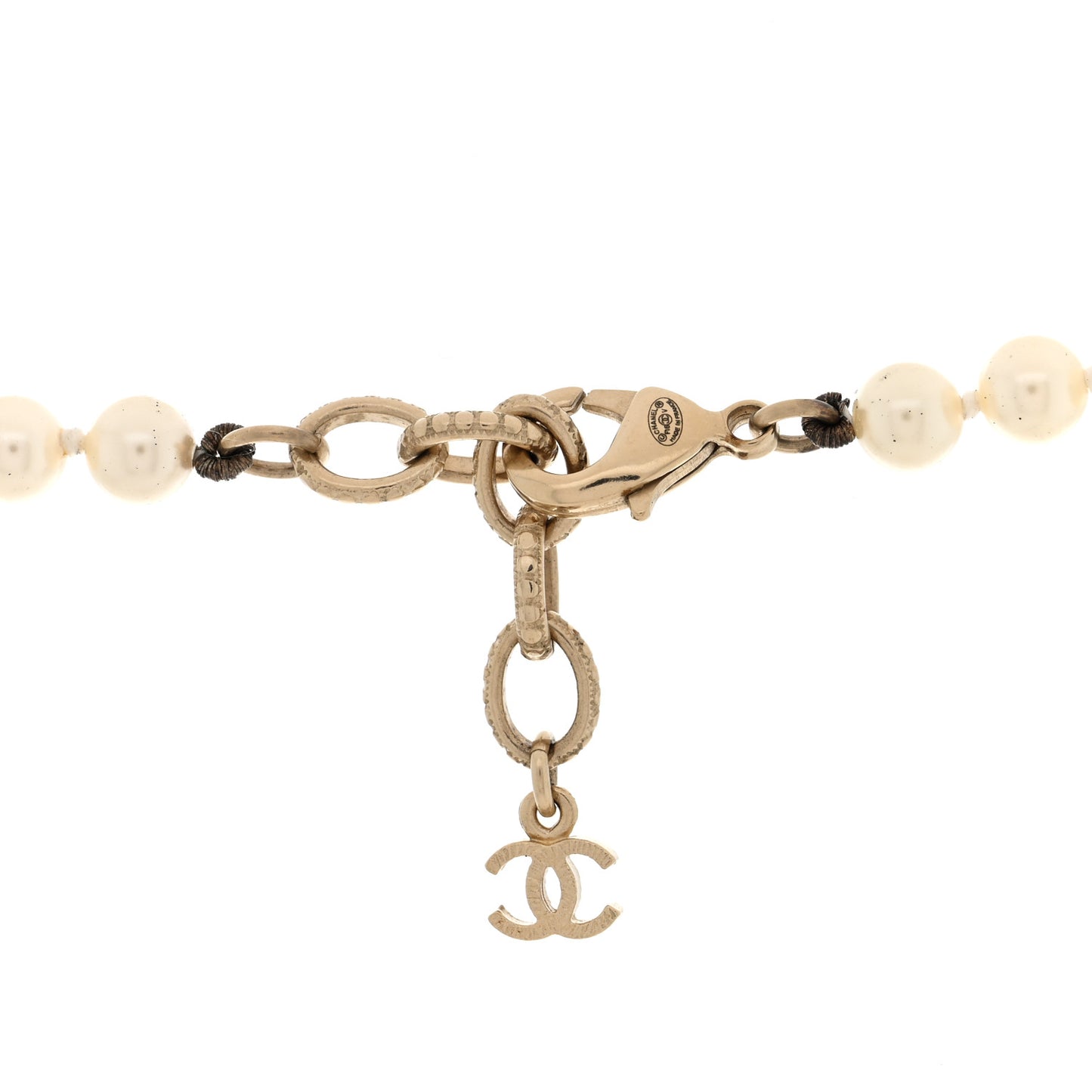 Pearl Baguette Crystal Long CC Necklace Gold