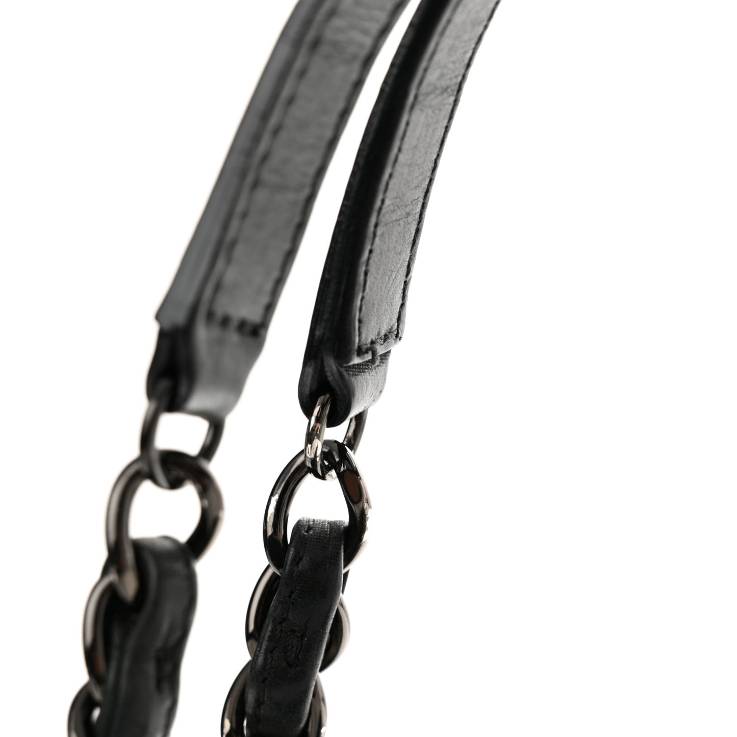 Iridescent Calfskin Stitched Just Mademoiselle Bowling Bag Black
