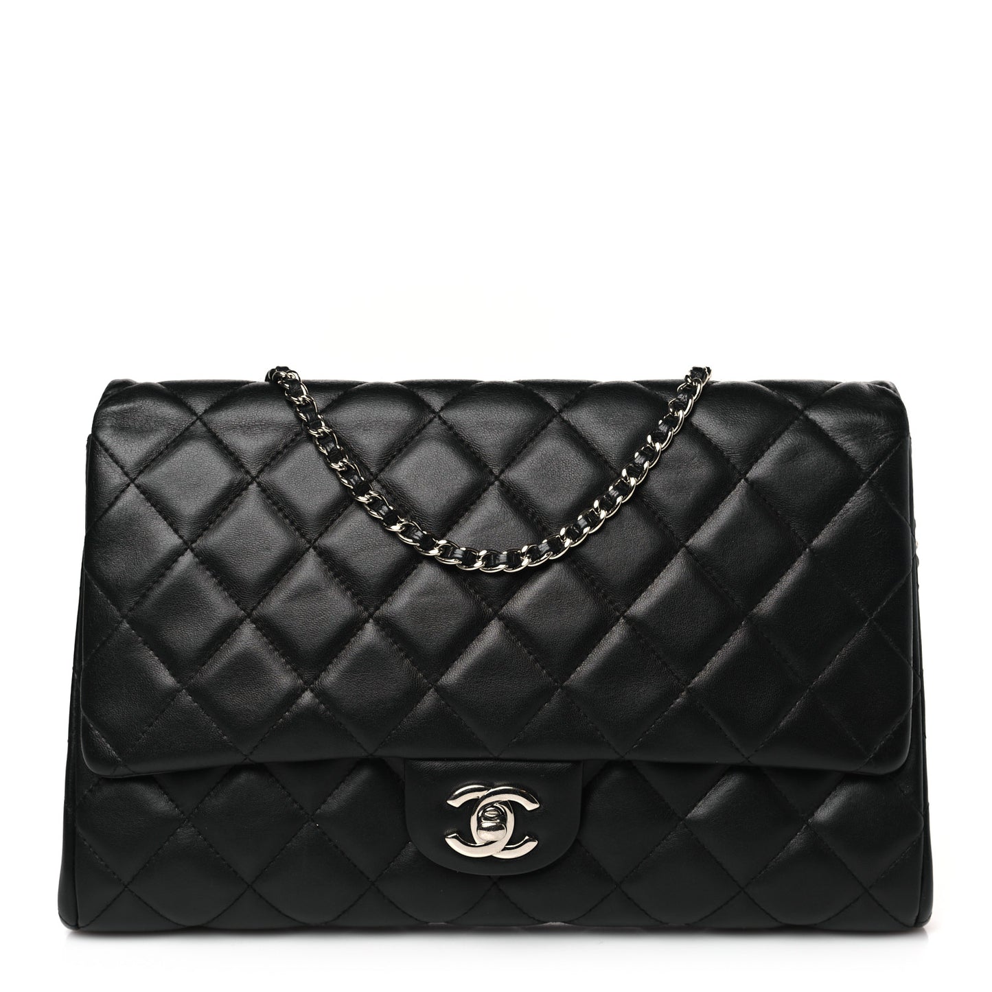 Lambskin Quilted Clutch With Chain Flap Black