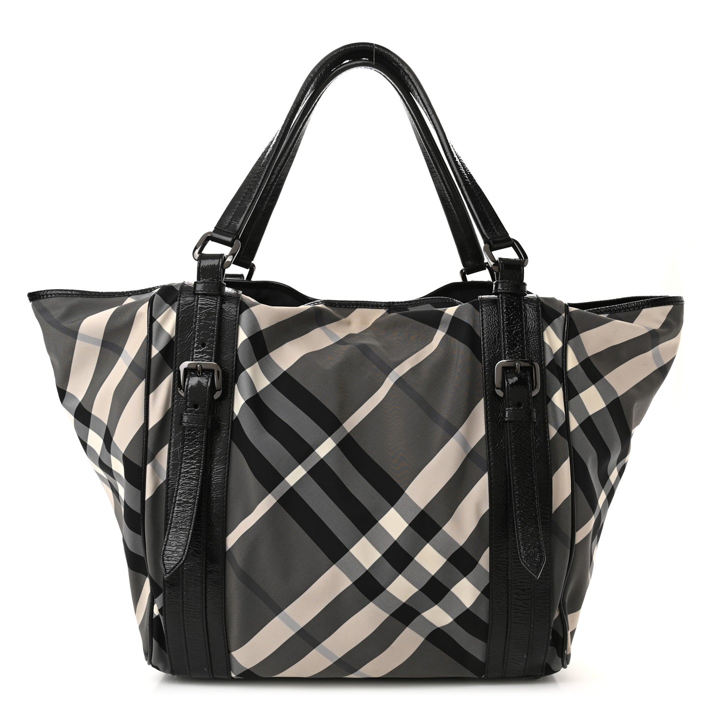 Patent Trim Smoked Check Tote Black