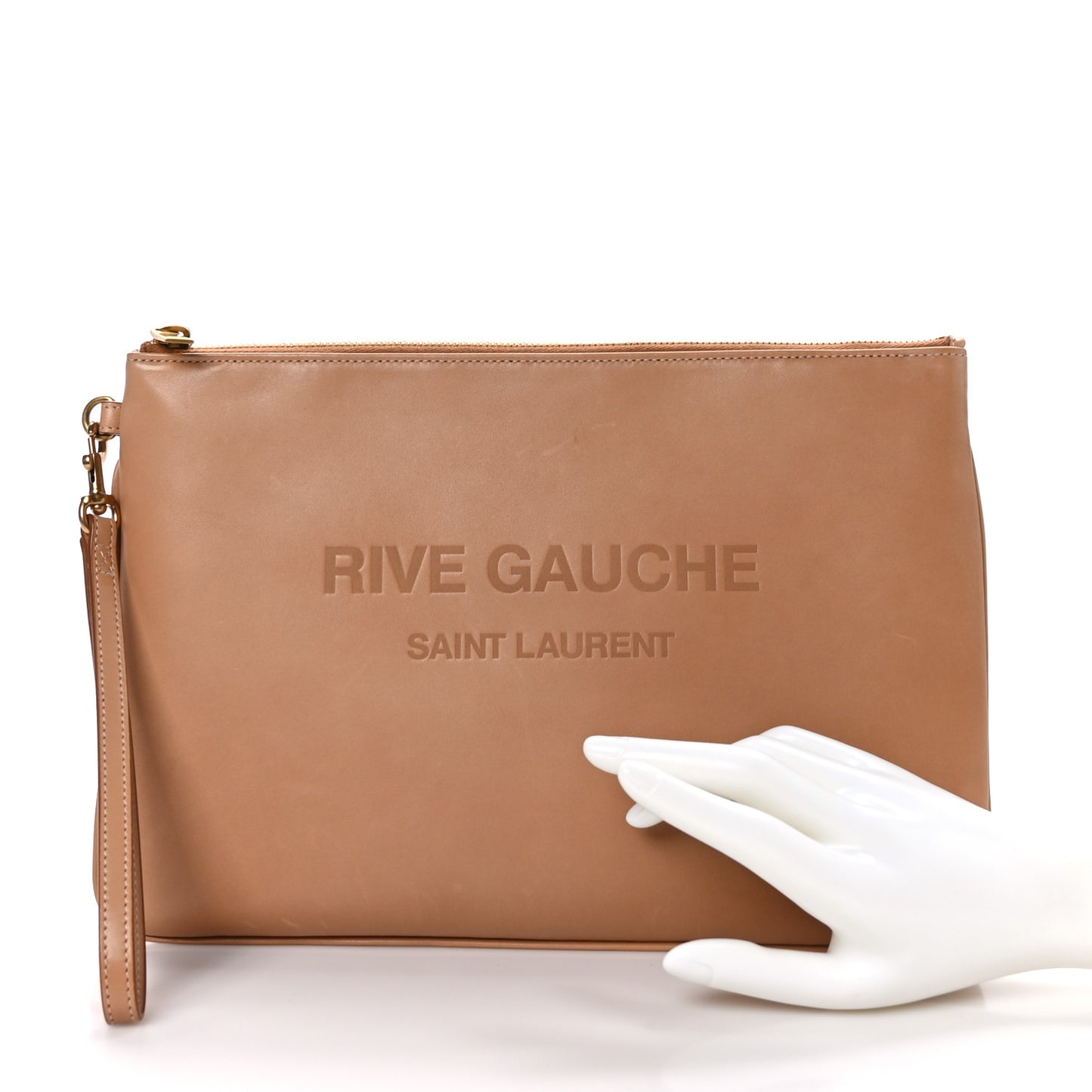 Calfskin Rive Gauche Zipped Pouch Vintage Brown Gold