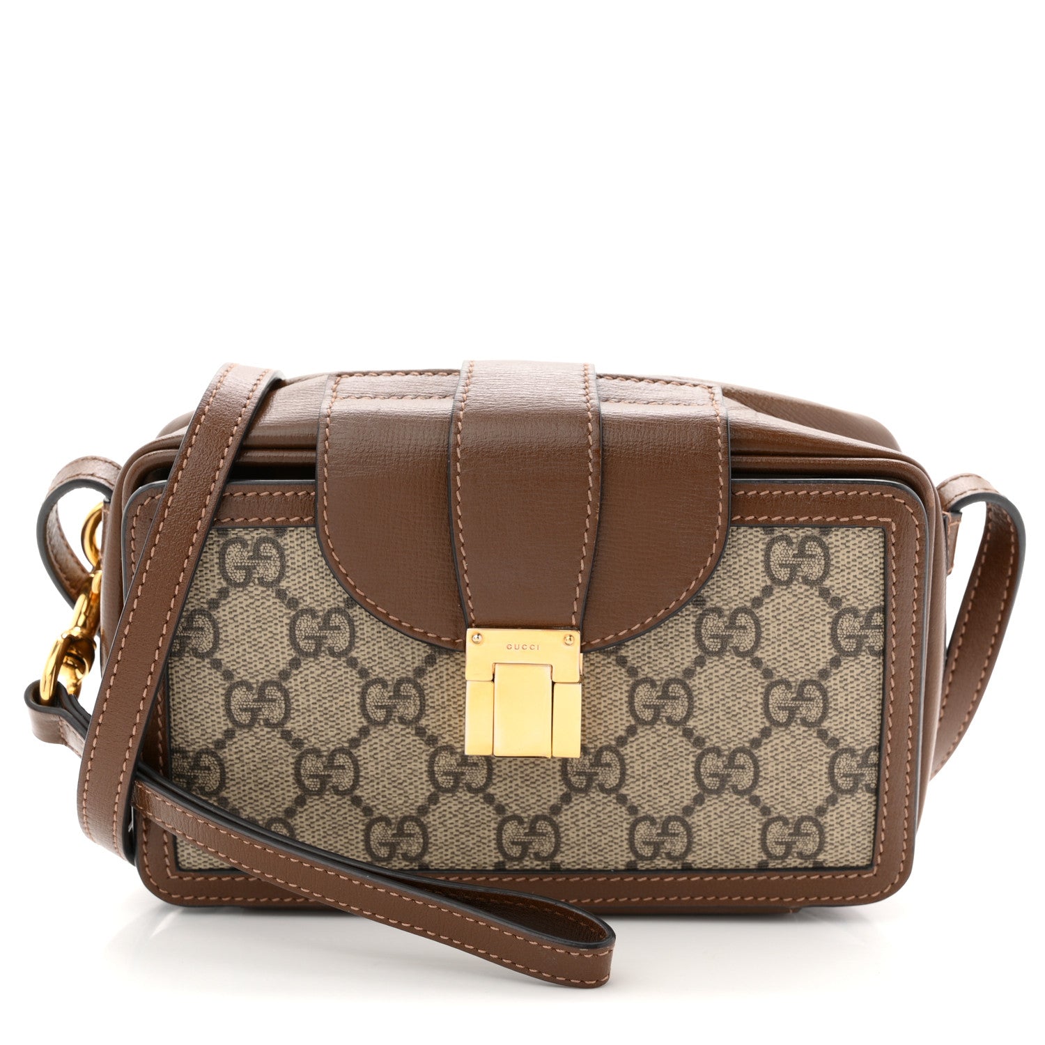 Gucci GG Supreme Monogram Mini Clasp Bag Beige Brown 1867661 Gucci GG Supreme Monogram Mini Clasp Bag Beige Brown 1867661