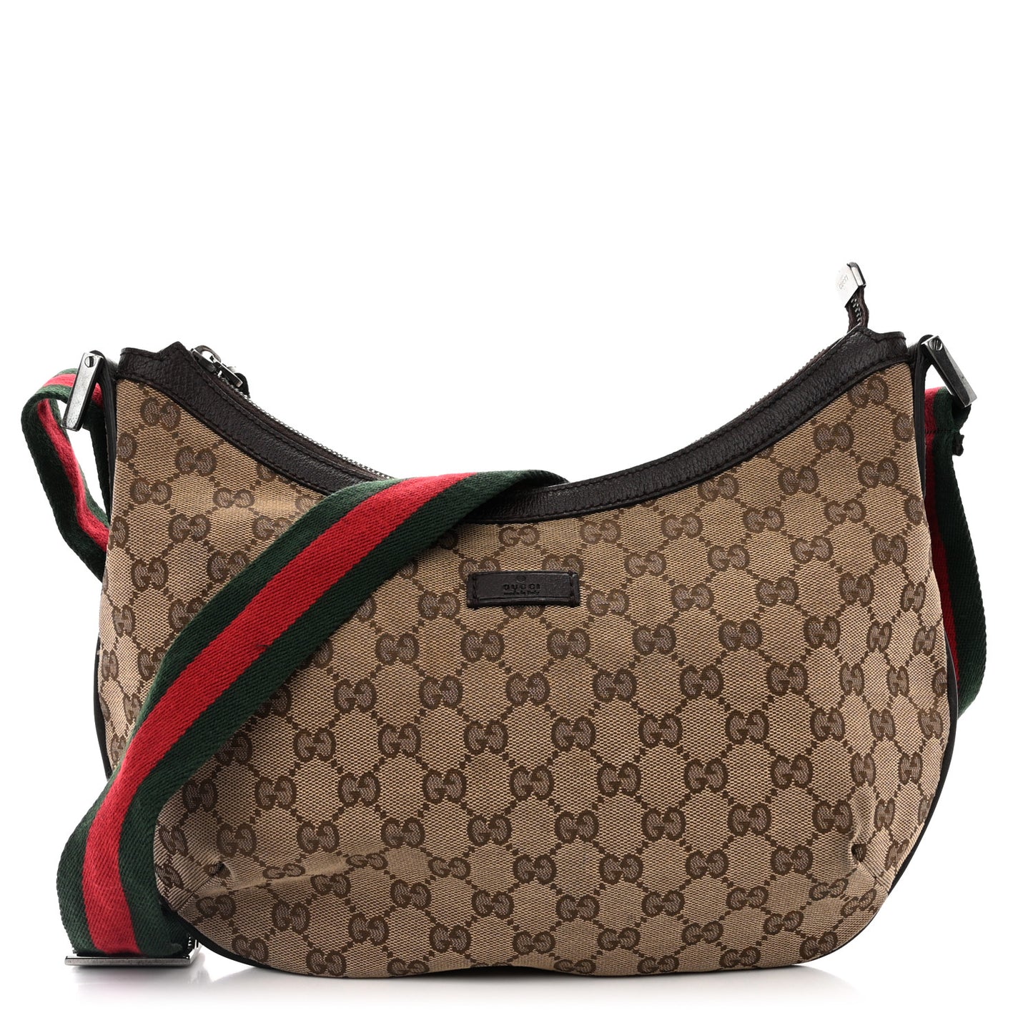 Monogram Web Medium Half Moon Hobo Dark Brown