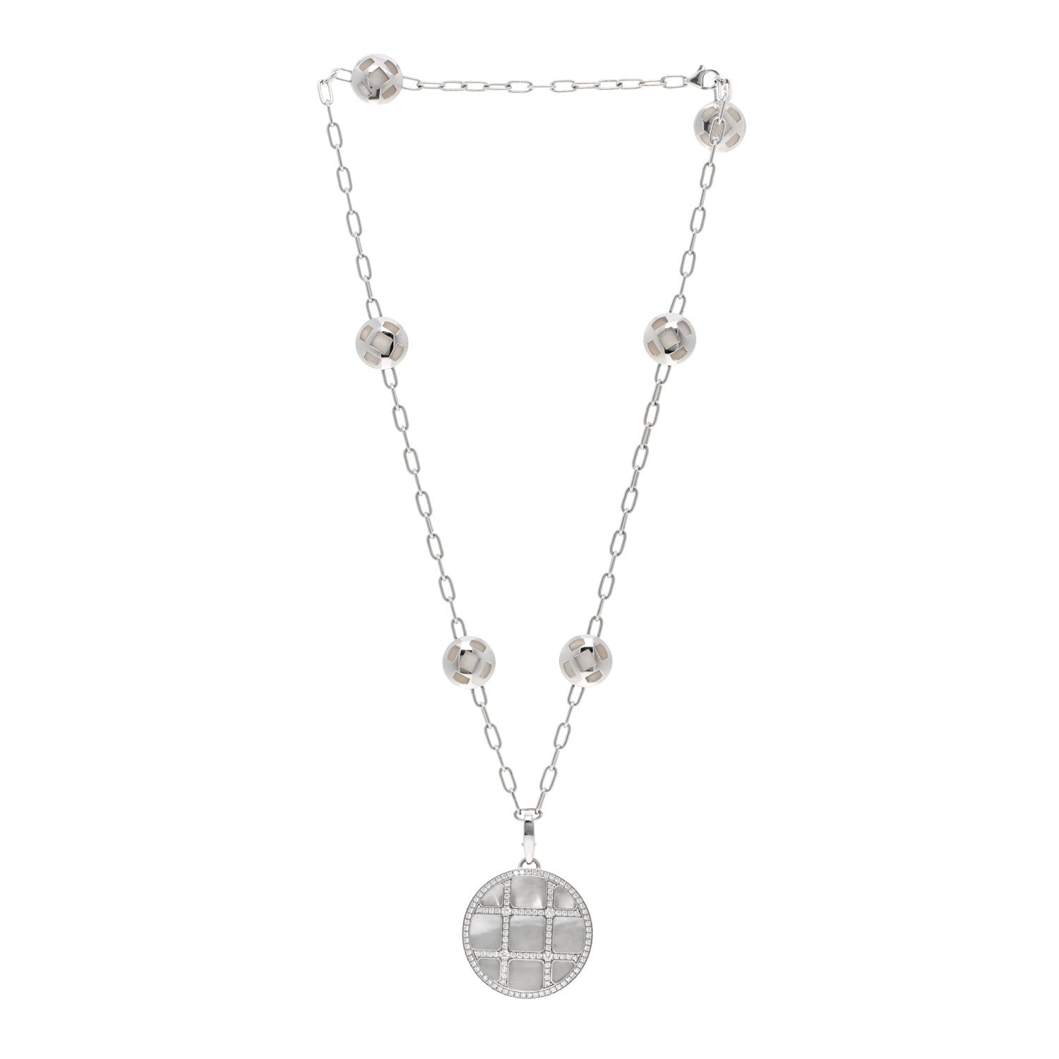 Cartier 18K White Gold Diamond Mother of Pearl Pasha De Cartier Necklace 3 of 4