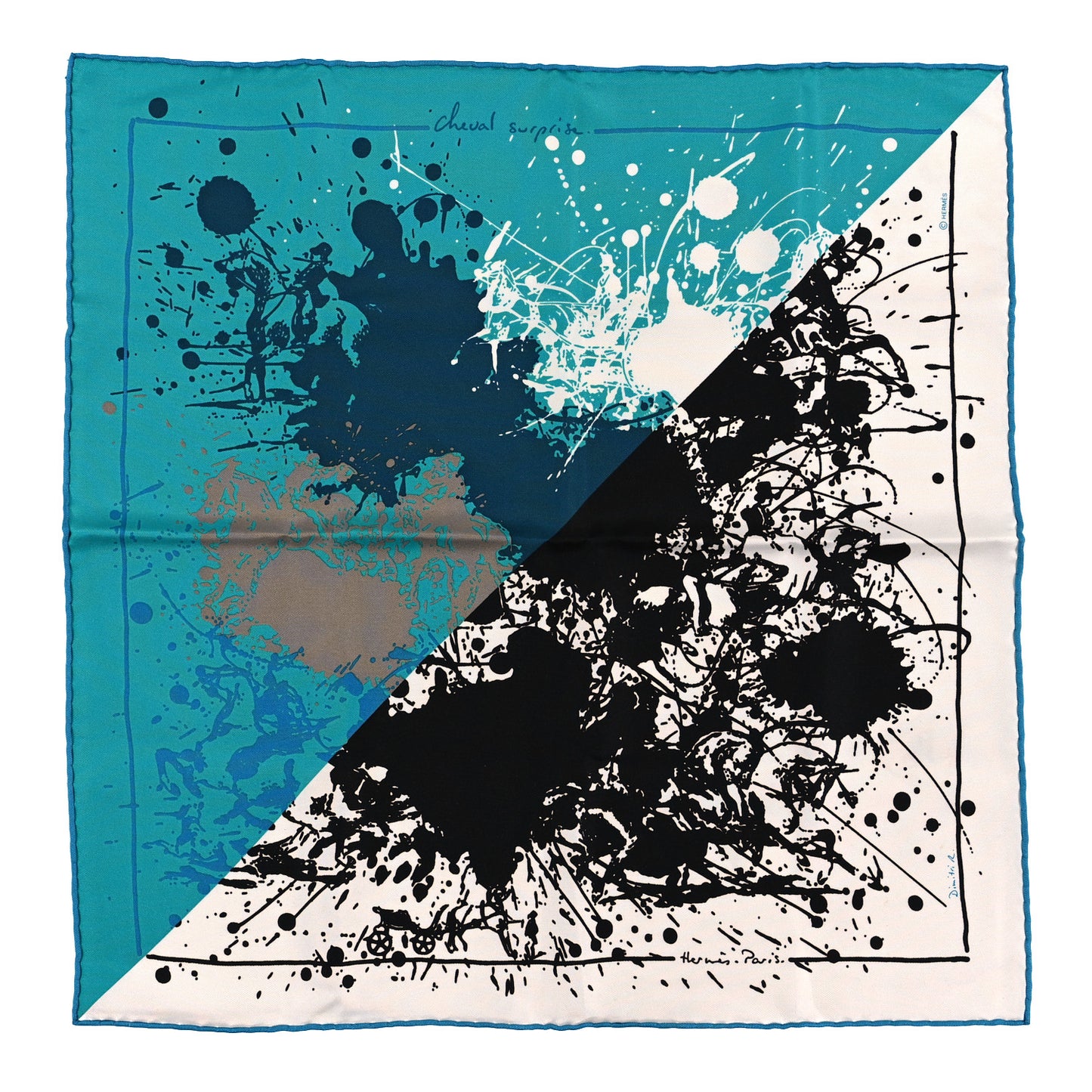 Silk Cheval Surprise Remix Scarf 90 Turquoise White Black