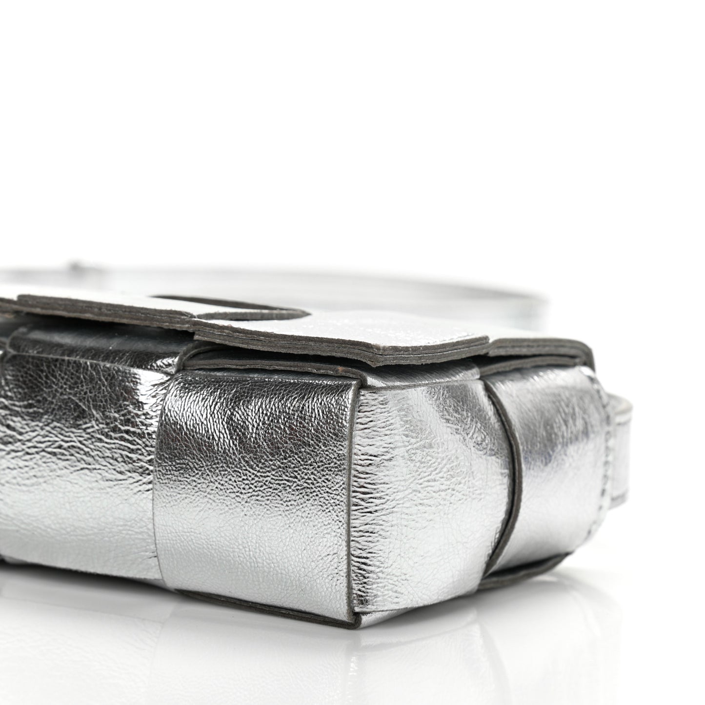 Metallic Lambskin Maxi Intrecciato Extra Mini Cassette Crossbody Bag Silver
