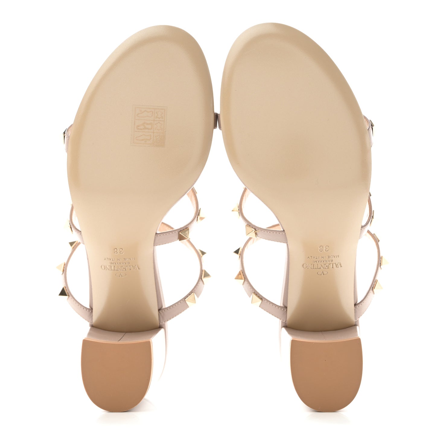 Calfskin Rockstud 60mm Caged Slide Sandals 38 Poudre