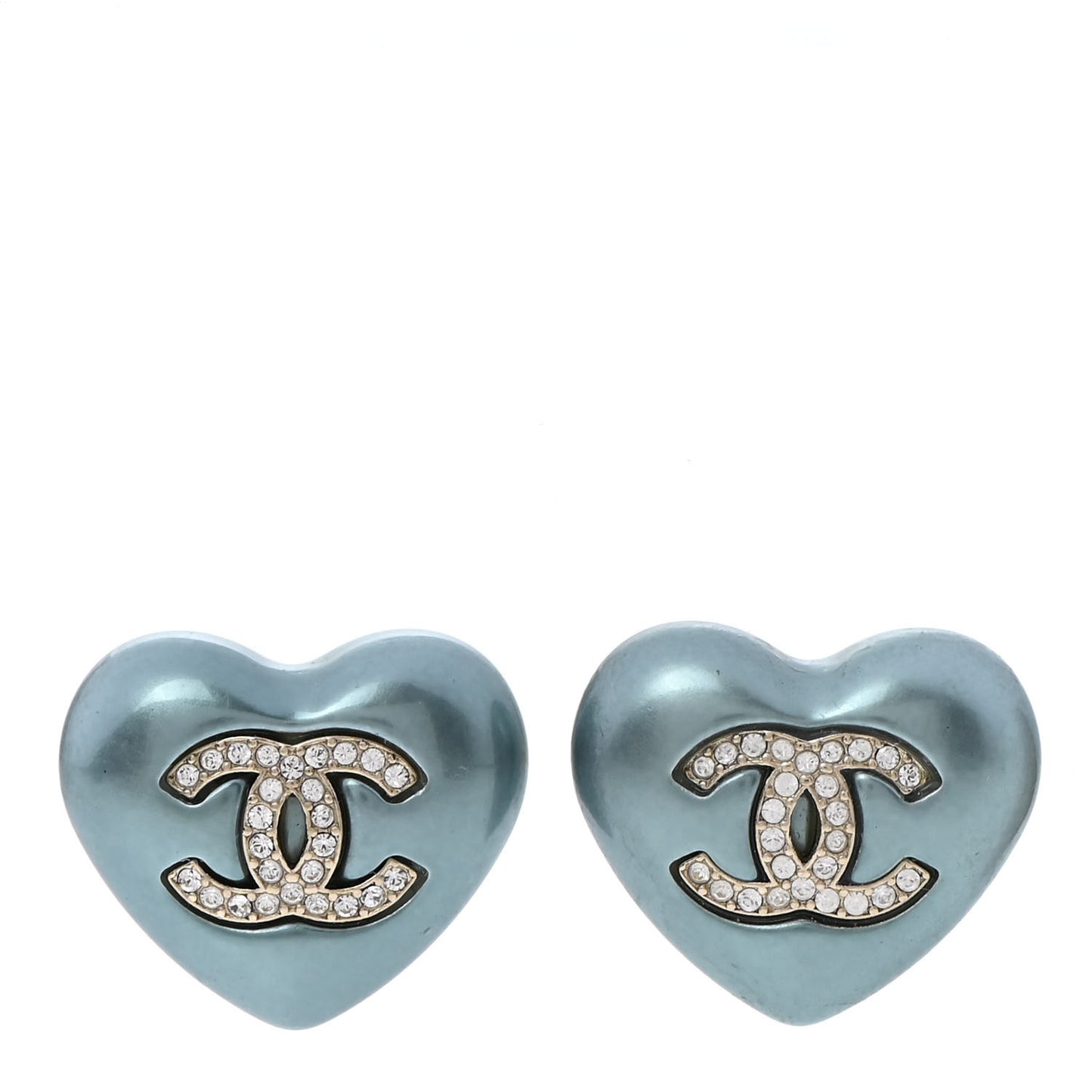Pearl Crystal CC Heart Earrings Blue Gold