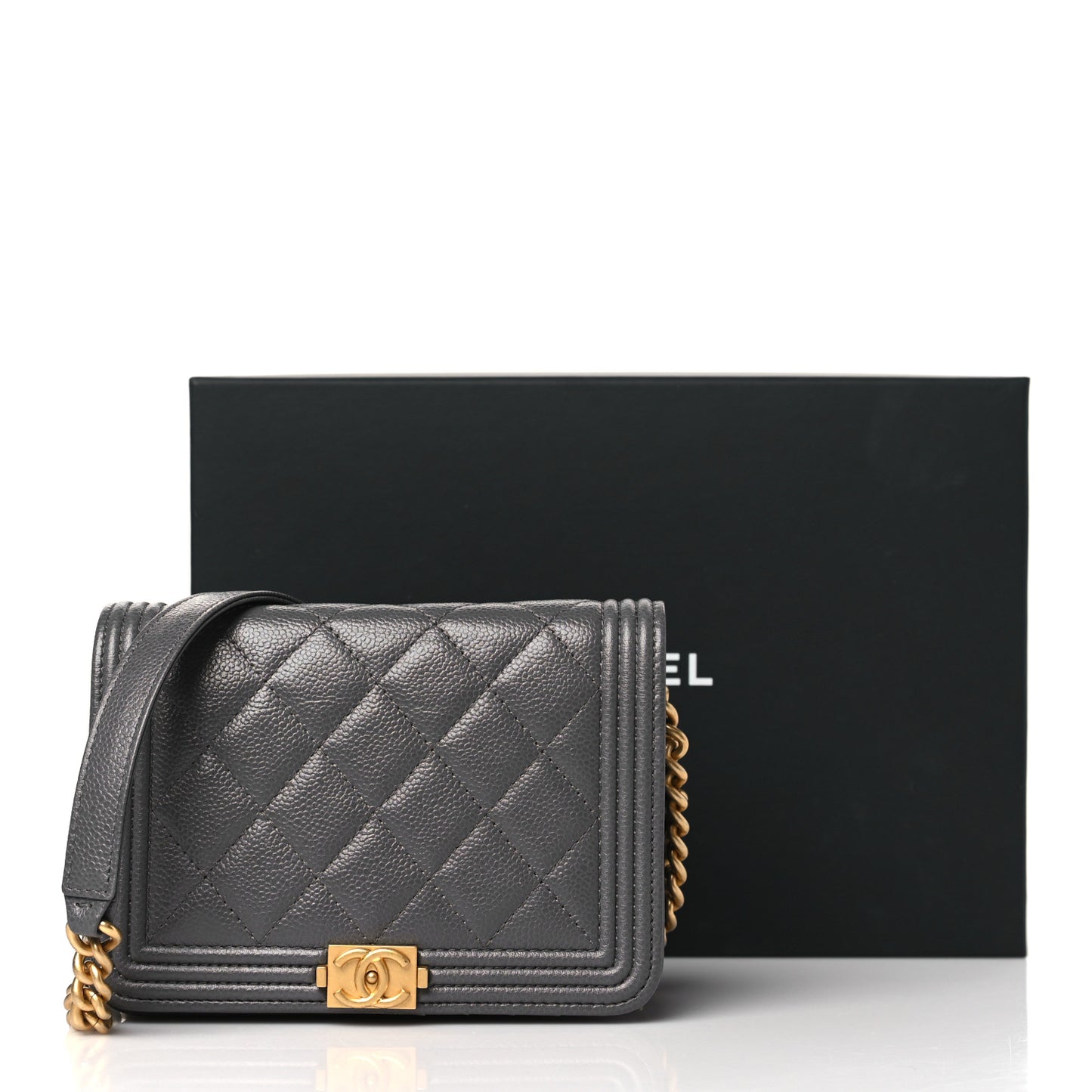 Caviar Quilted Mini Boy Wallet On Chain WOC Dark Gray