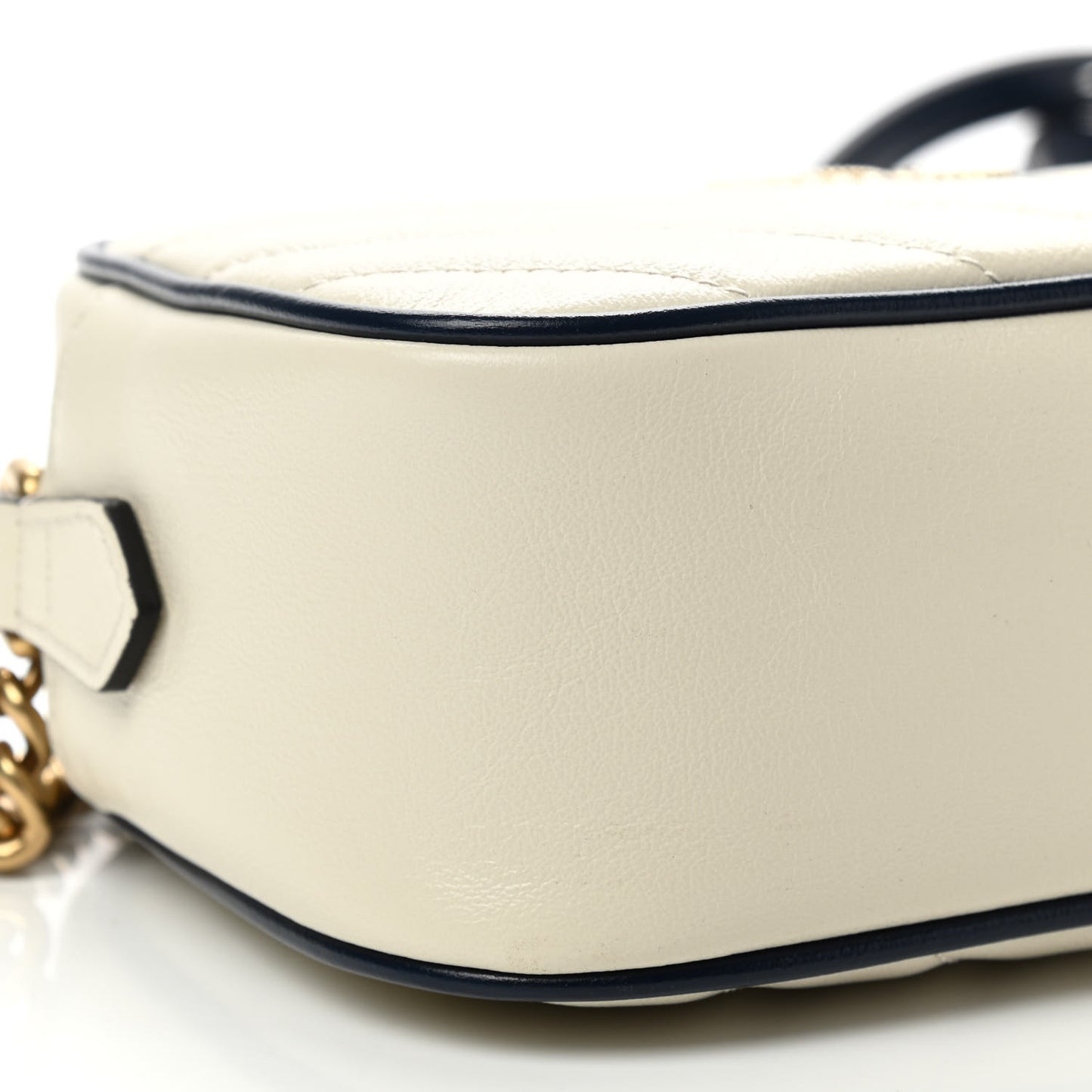 Vintage Effect Calfskin Matelasse Diagonal Small Torchon GG Marmont Chain Shoulder Bag Mystic White Blue Agata