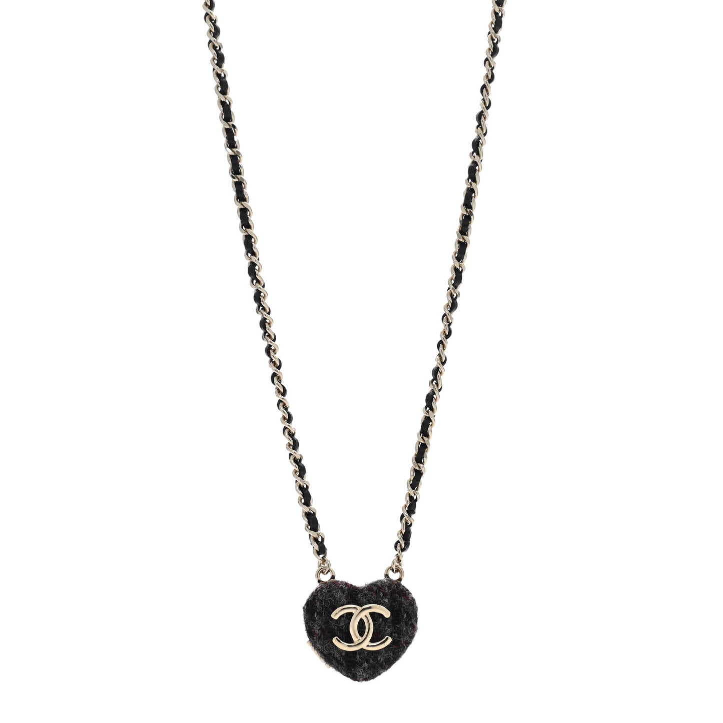 Lambskin Tweed CC Locket Pendant Necklace Grey Blue Black Gold