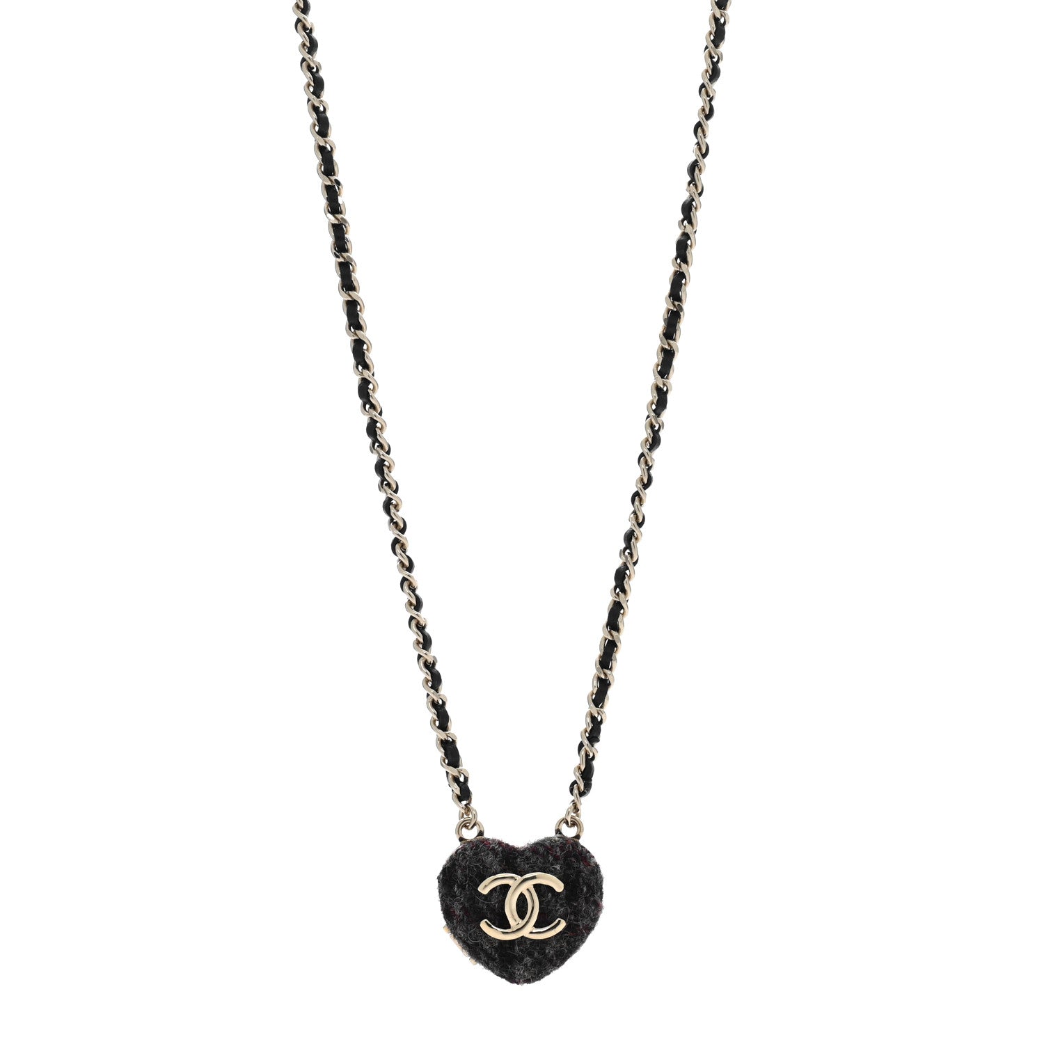 Chanel Lambskin Tweed CC Locket Pendant Necklace Grey Blue Black Gold 1 of 4