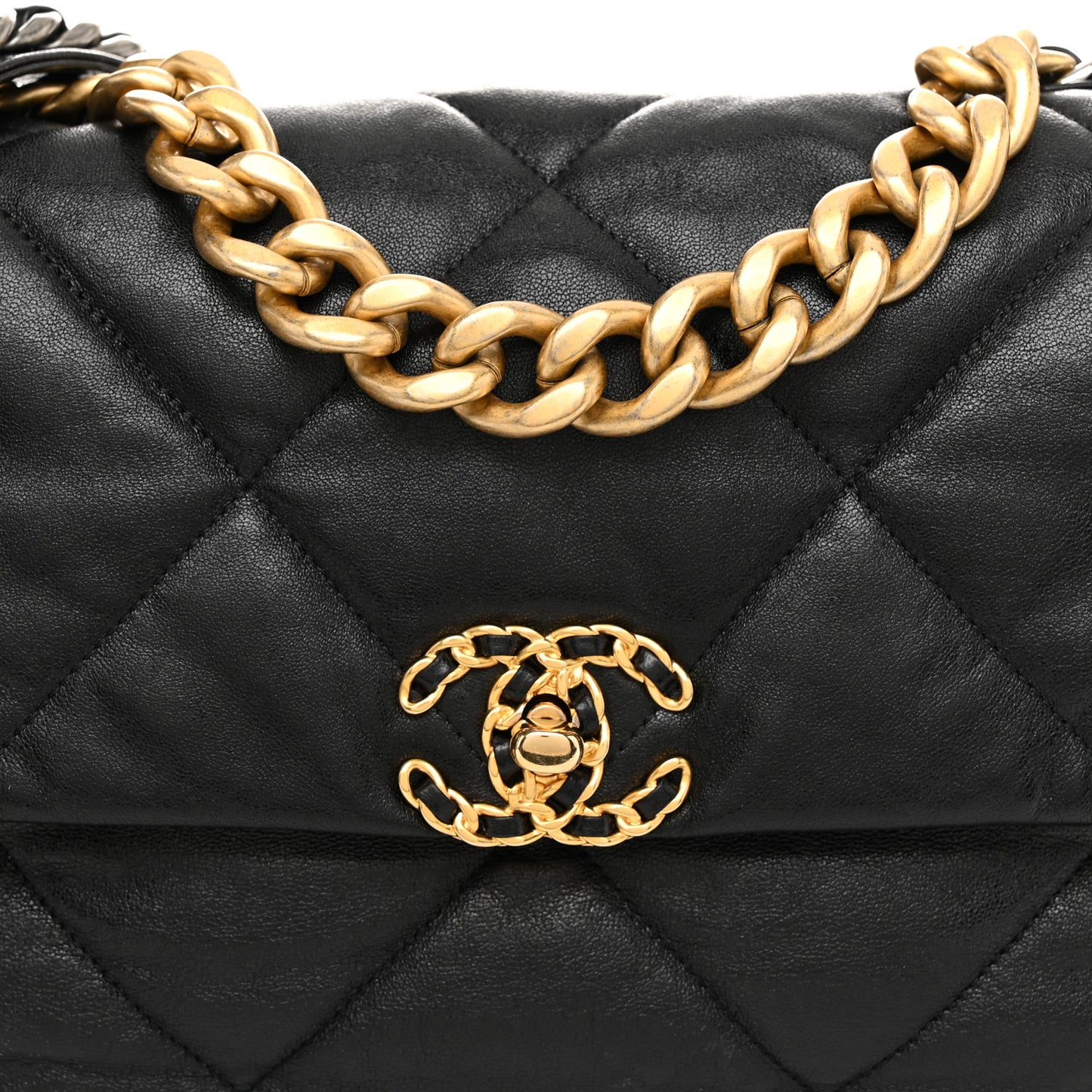 Lambskin Quilted Large Chanel 19 Flap Black