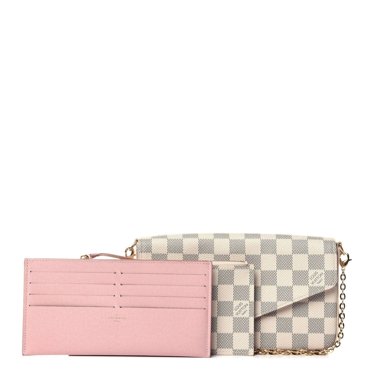 Damier Azur Pochette Felicie Chain Wallet Rose Ballerine
