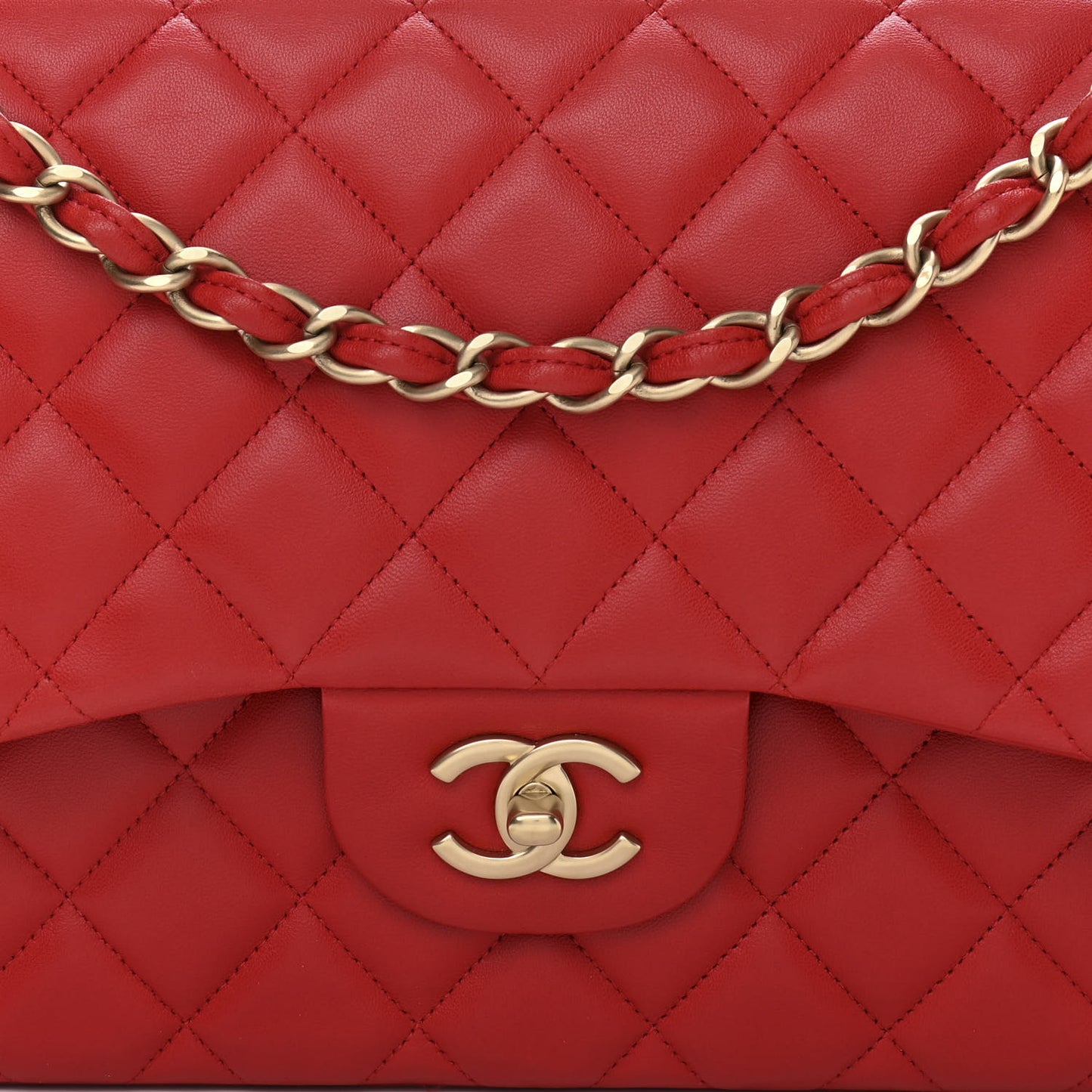 Lambskin Quilted Jumbo Double Flap Red