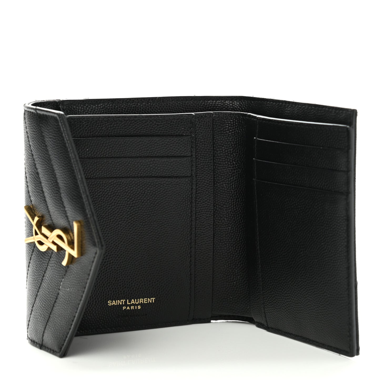 Grain De Poudre Matelasse Chevron Monogram Compact Tri Fold Wallet Black