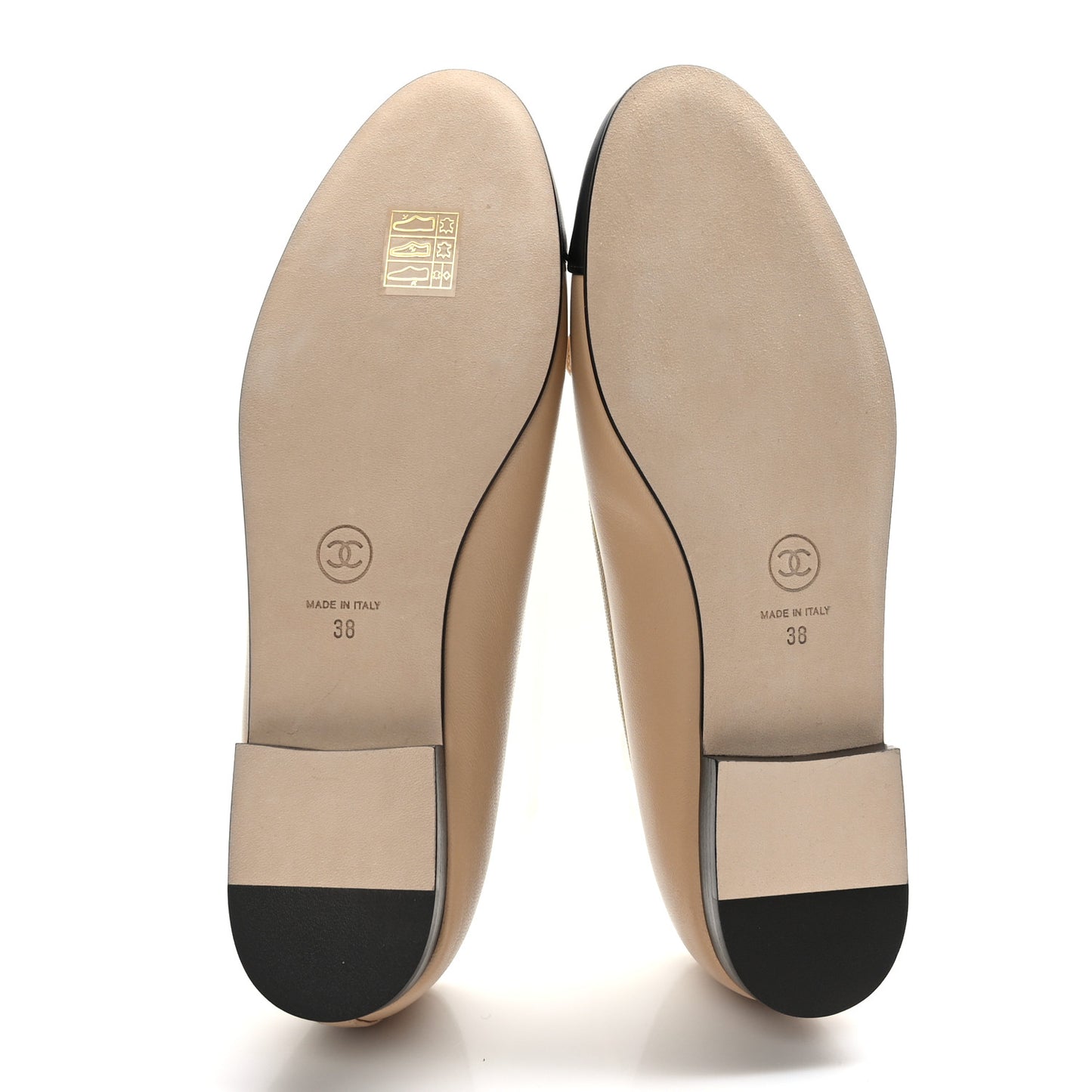 Lambskin Cap Toe CC Ballerina Flats 38 Beige Black