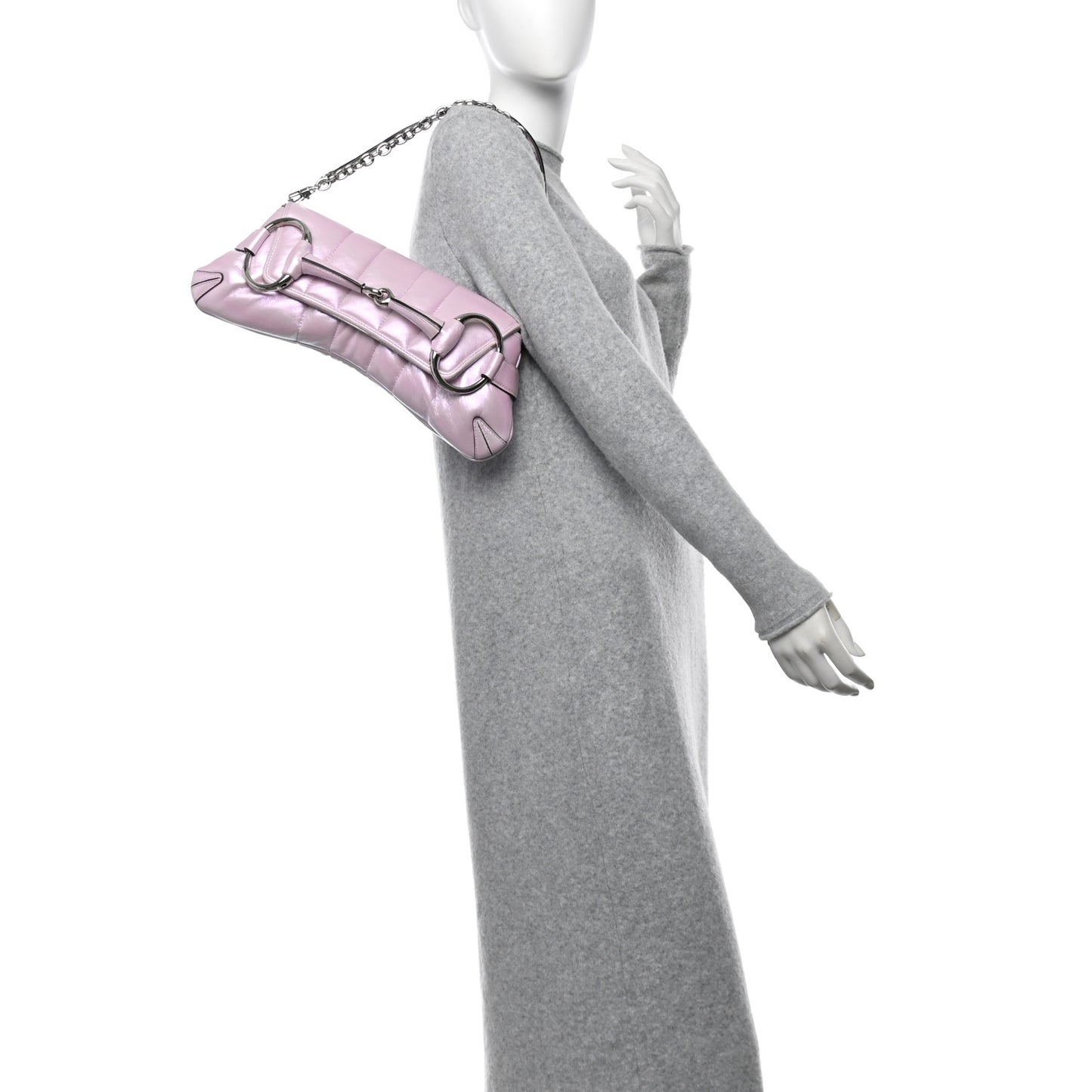 Iridescent Nappa Vertical Matelasse Medium Maxi Horsebit Chain Shoulder Bag Escape Pink