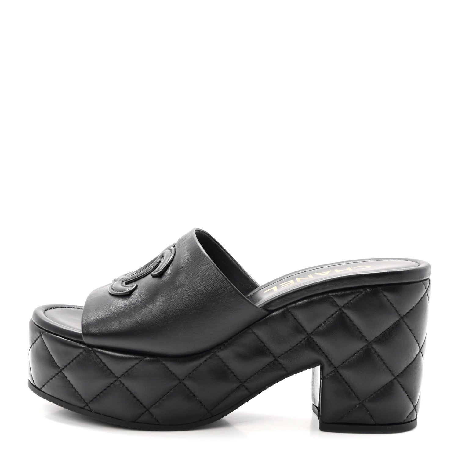 CHANEL フラットシューズ 黒 37.5 Chanel Lambskin Quilted CC Platform Mules 37.5 Black 1906667