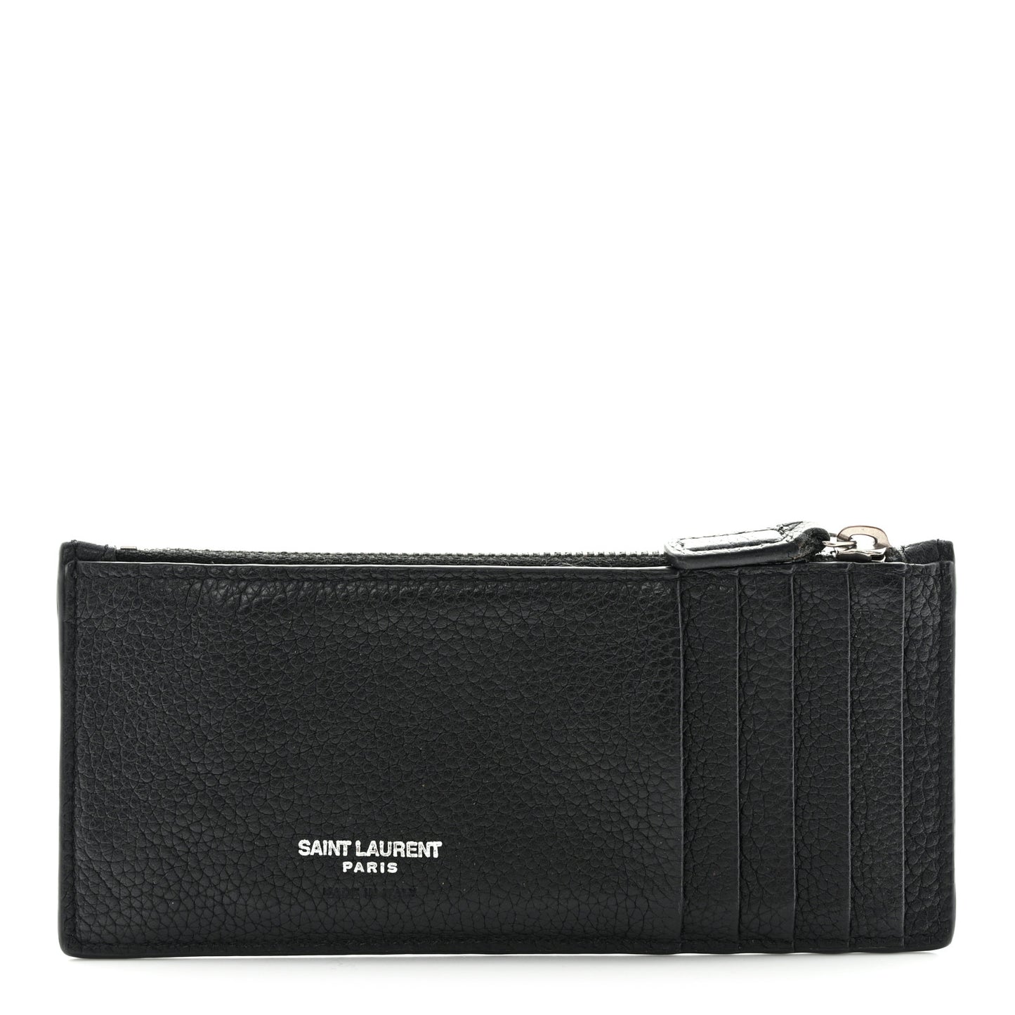 Grained Calfskin 5 Fragments Zip Pouch Card Holder Black