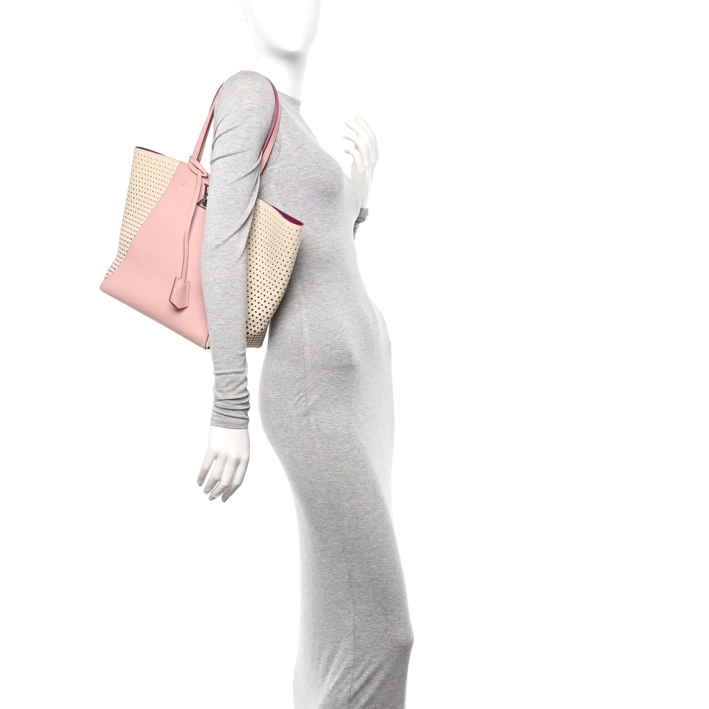 Calfskin Perforated Lockme Cabas Rose Poudre Creme