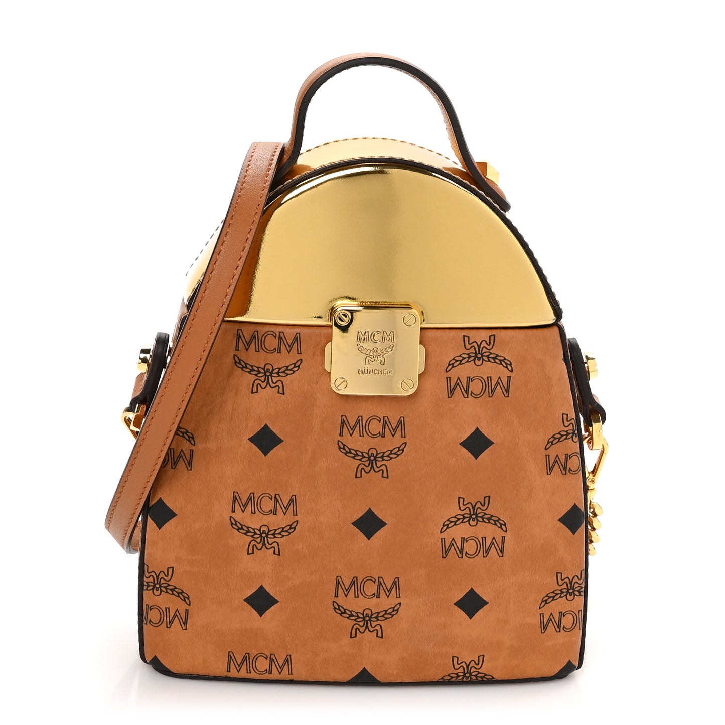 Metallic Calfskin Visetos Stark Pushlock Clutch Cognac