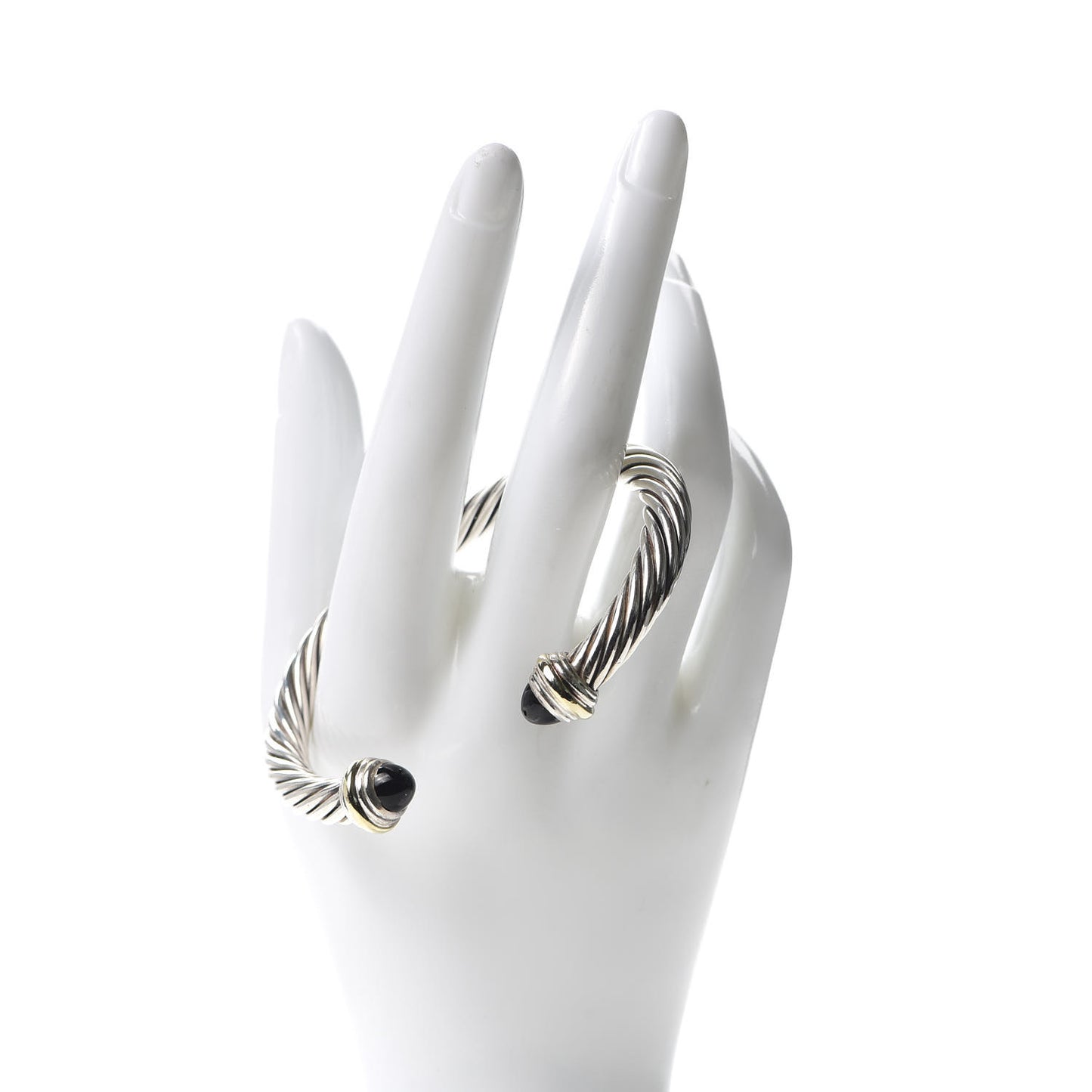 Sterling Silver 14K Yellow Gold Black Onyx 7mm Cable Classics Bracelet