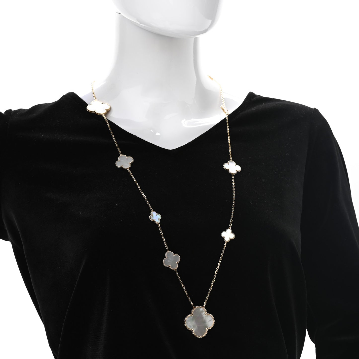 18K Yellow Gold Mother of Pearl 11 Motifs Magic Alhambra Necklace