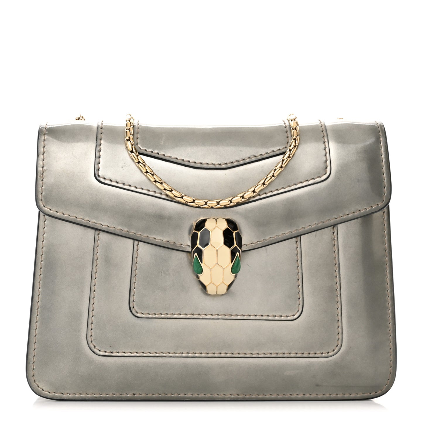 Metallic Calfskin Small Serpenti Forever Snake Strap Crossbody Bag Silver