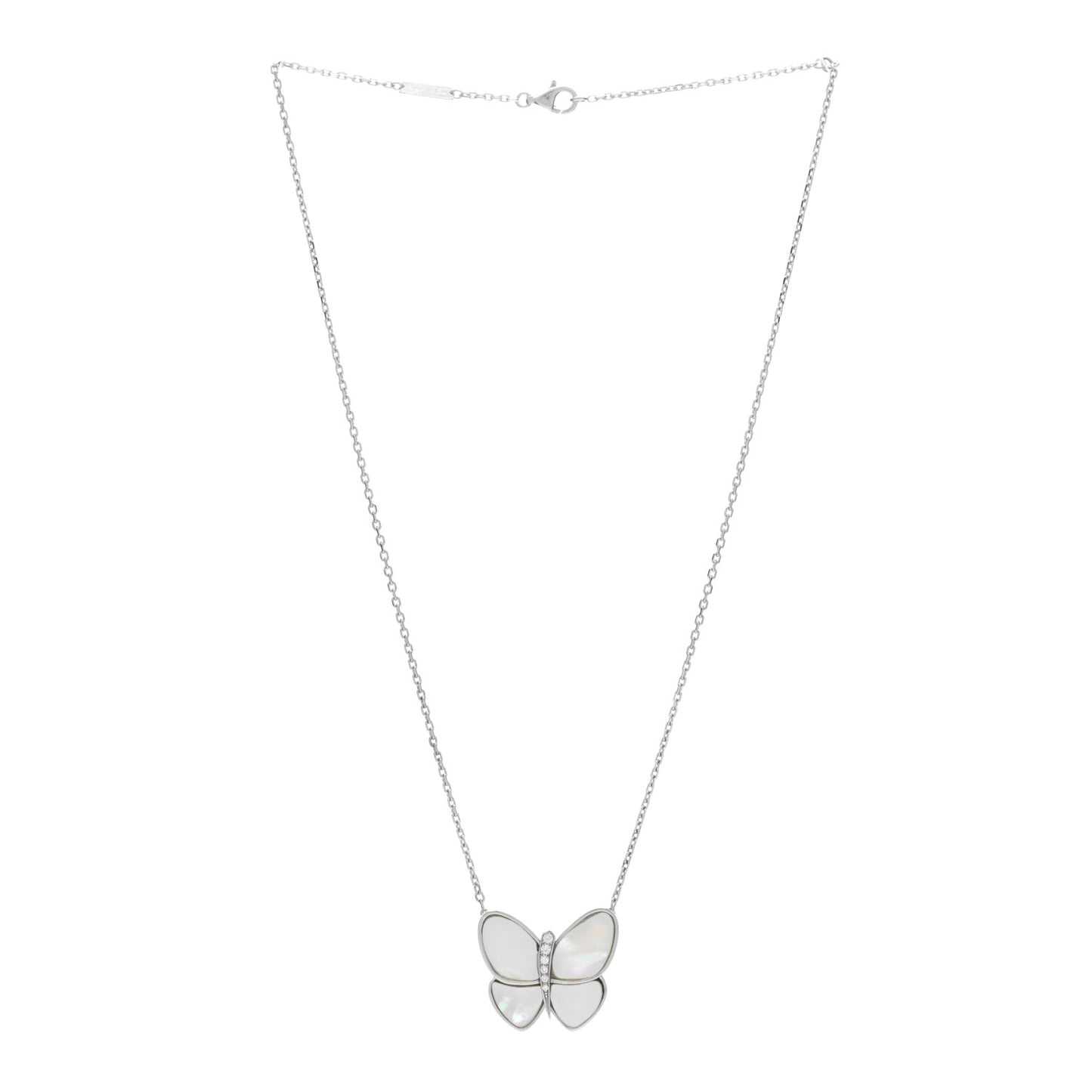 18K White Gold Mother of Pearl Diamond Butterfly Pendant Necklace