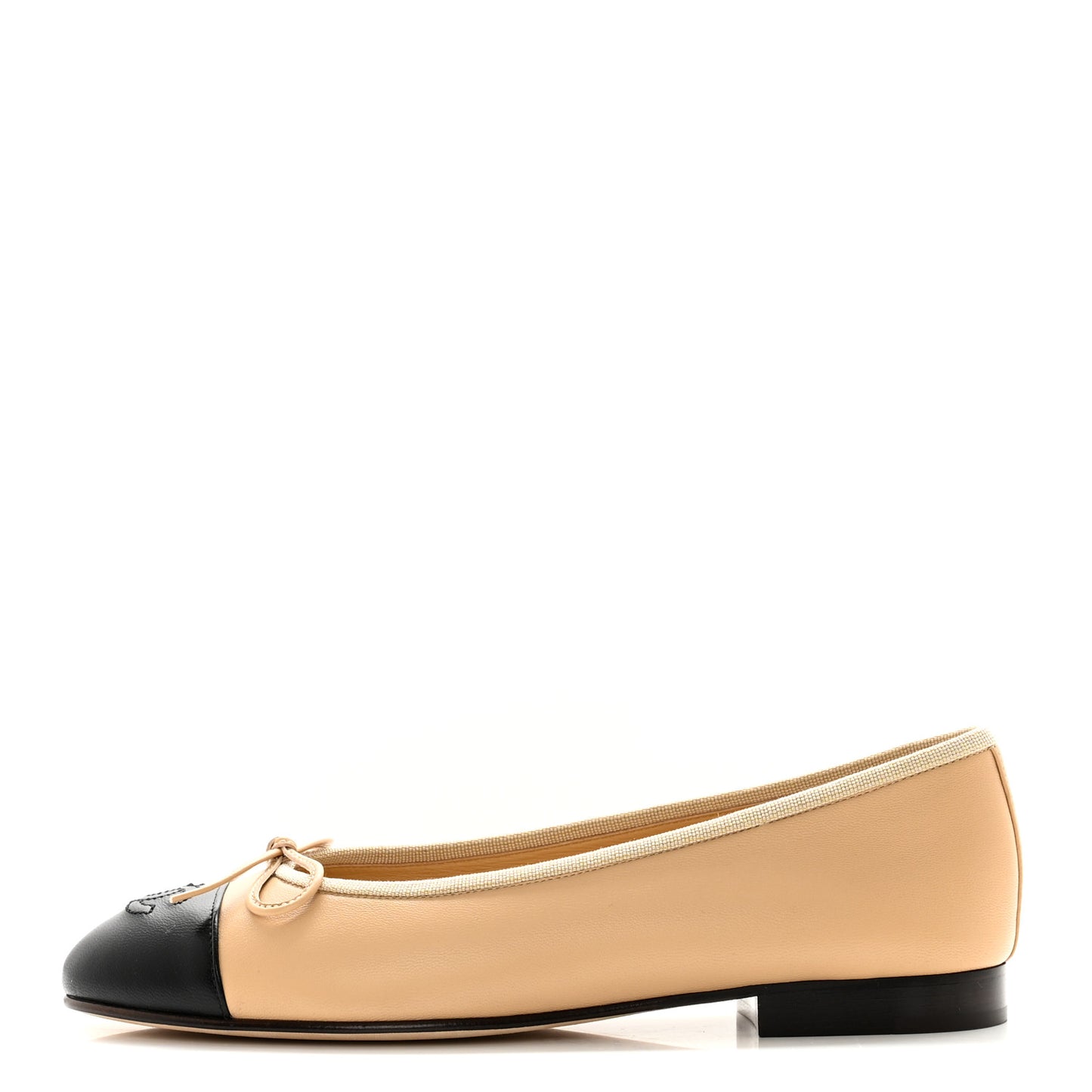 Lambskin Cap Toe CC Ballerina Flats 36.5 Beige Black