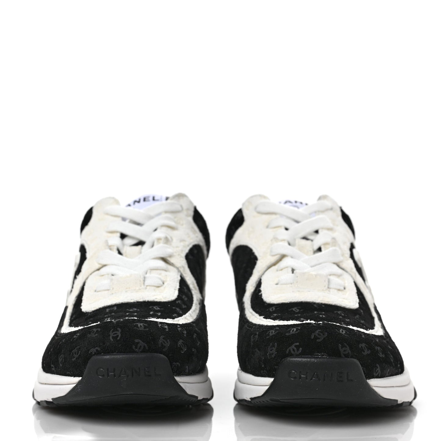 Suede Calfskin Printed CC Sneakers 38.5 Black White