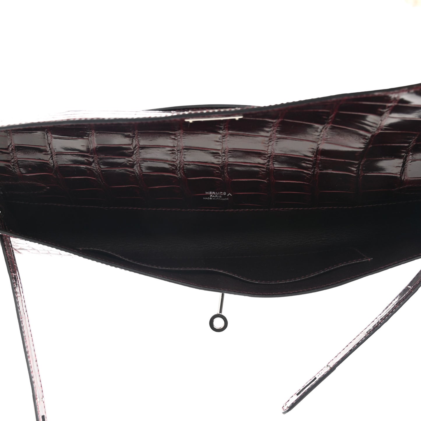 Shiny Porosus Crocodile Kelly Cut Pochette Rouge H