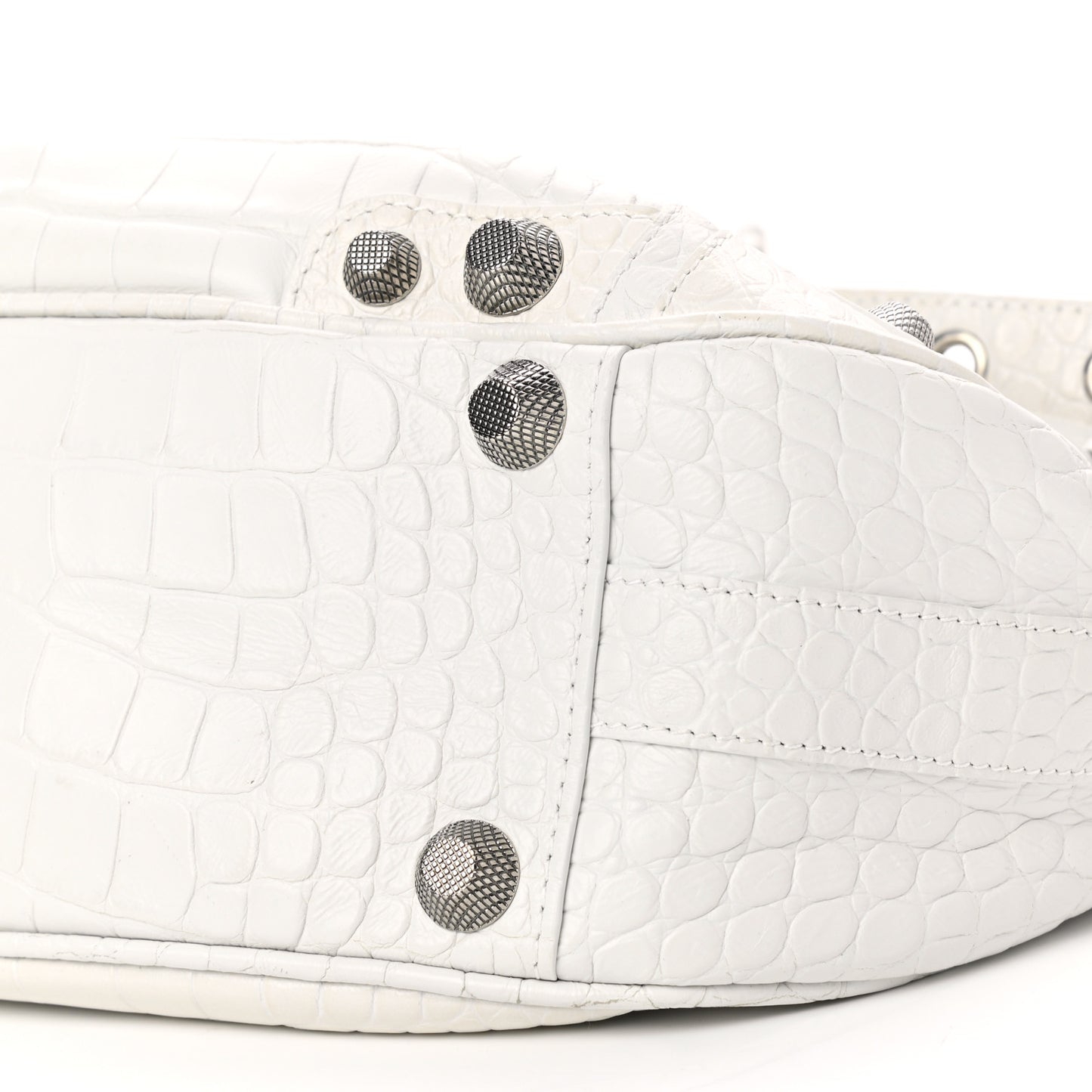 Extra Supple Calfskin Crocodile Embossed Medium Le Cagole Shoulder Bag White