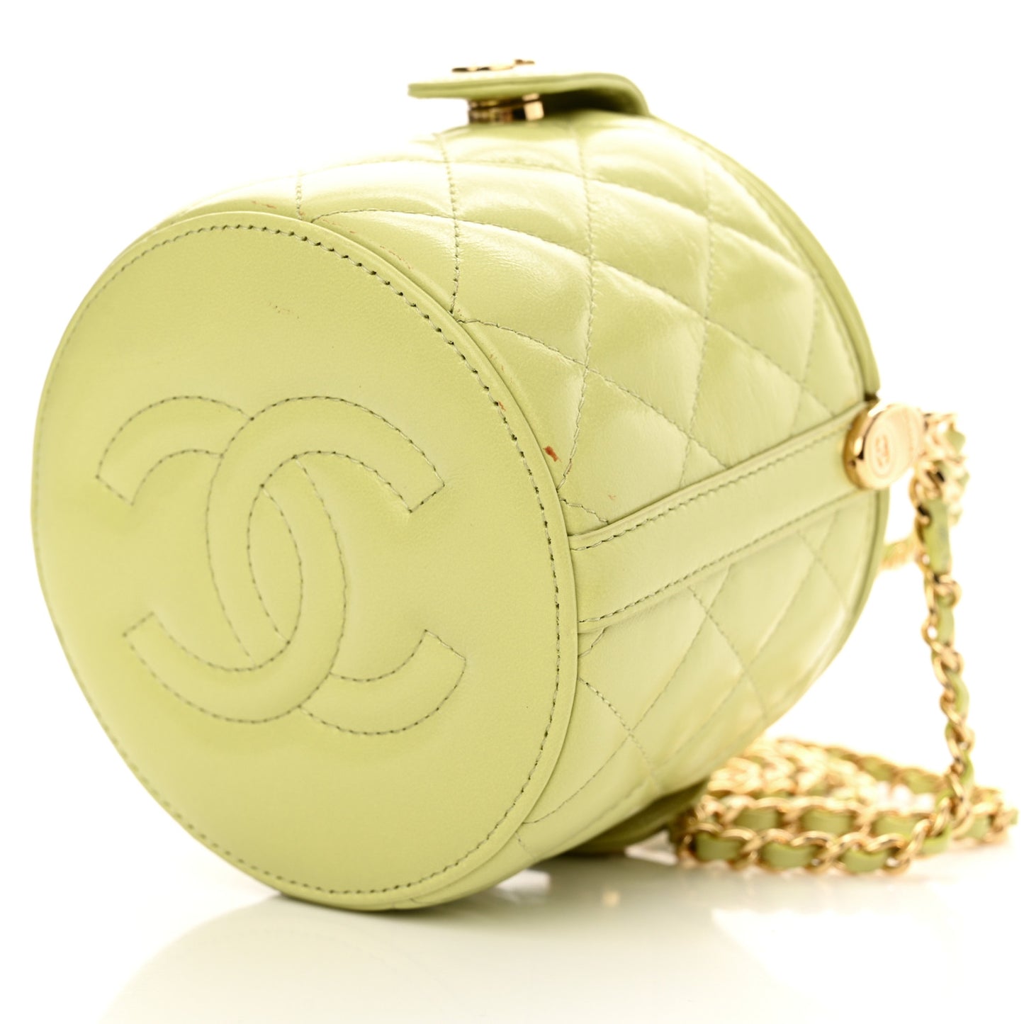 Shiny Lambskin Quilted Chain Top Handle Vanity With Chain Light Green