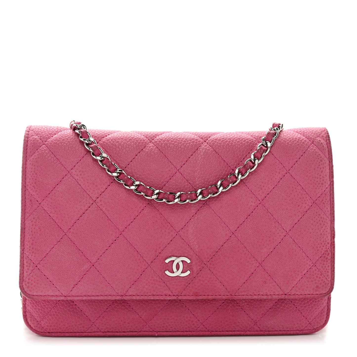 Iridescent Caviar Quilted Wallet on Chain WOC Pink